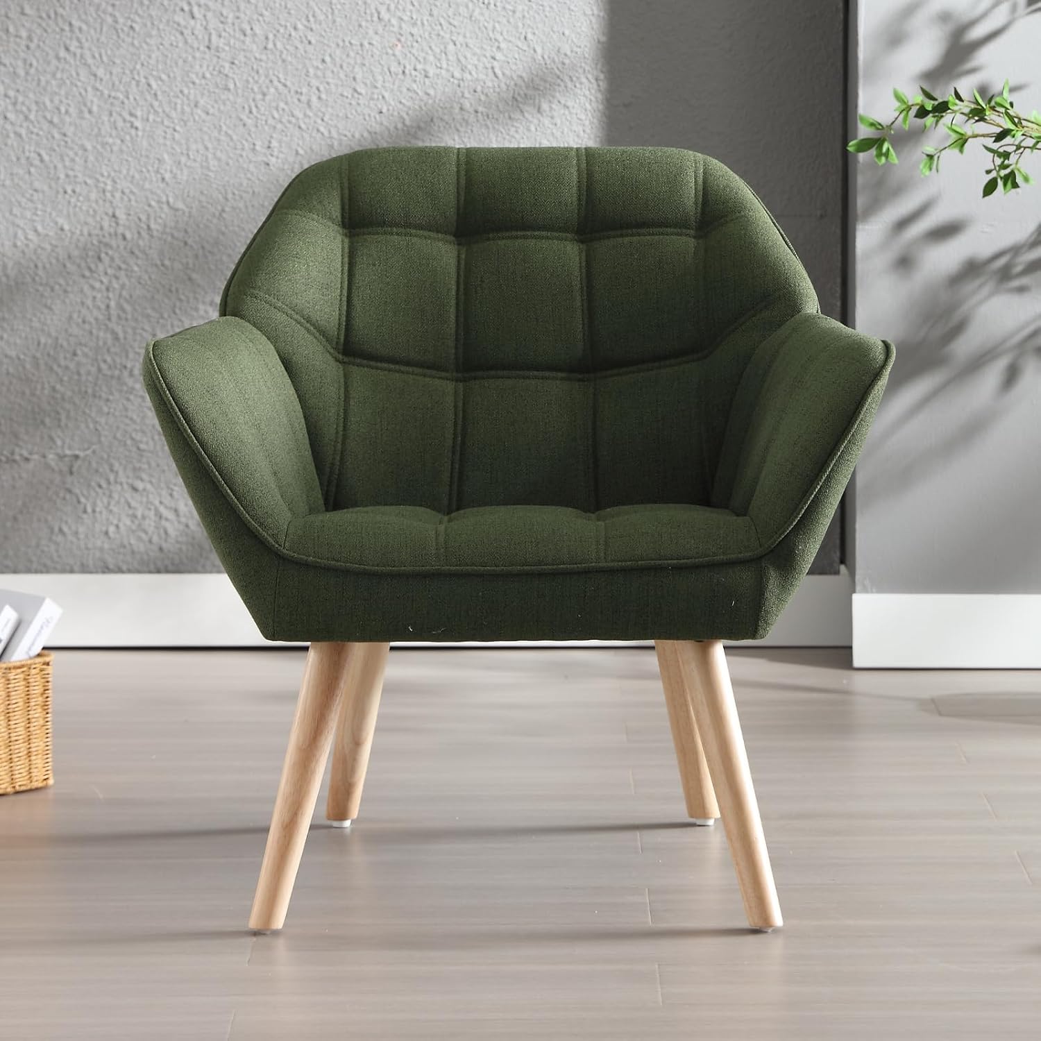 chairus Sessel Wohnzimmer Loungesessel Leinen Gepolsterter Lesesessel Grün