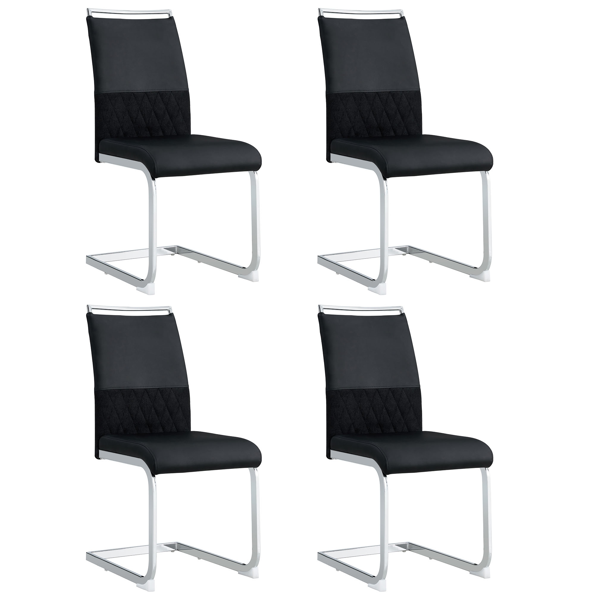 Set aus 4 modernen und ergonomischen Esszimmerstühlen mit hoher Rückenlehne aus Kunstleder und Stoff in Leinenoptik, Schwarz