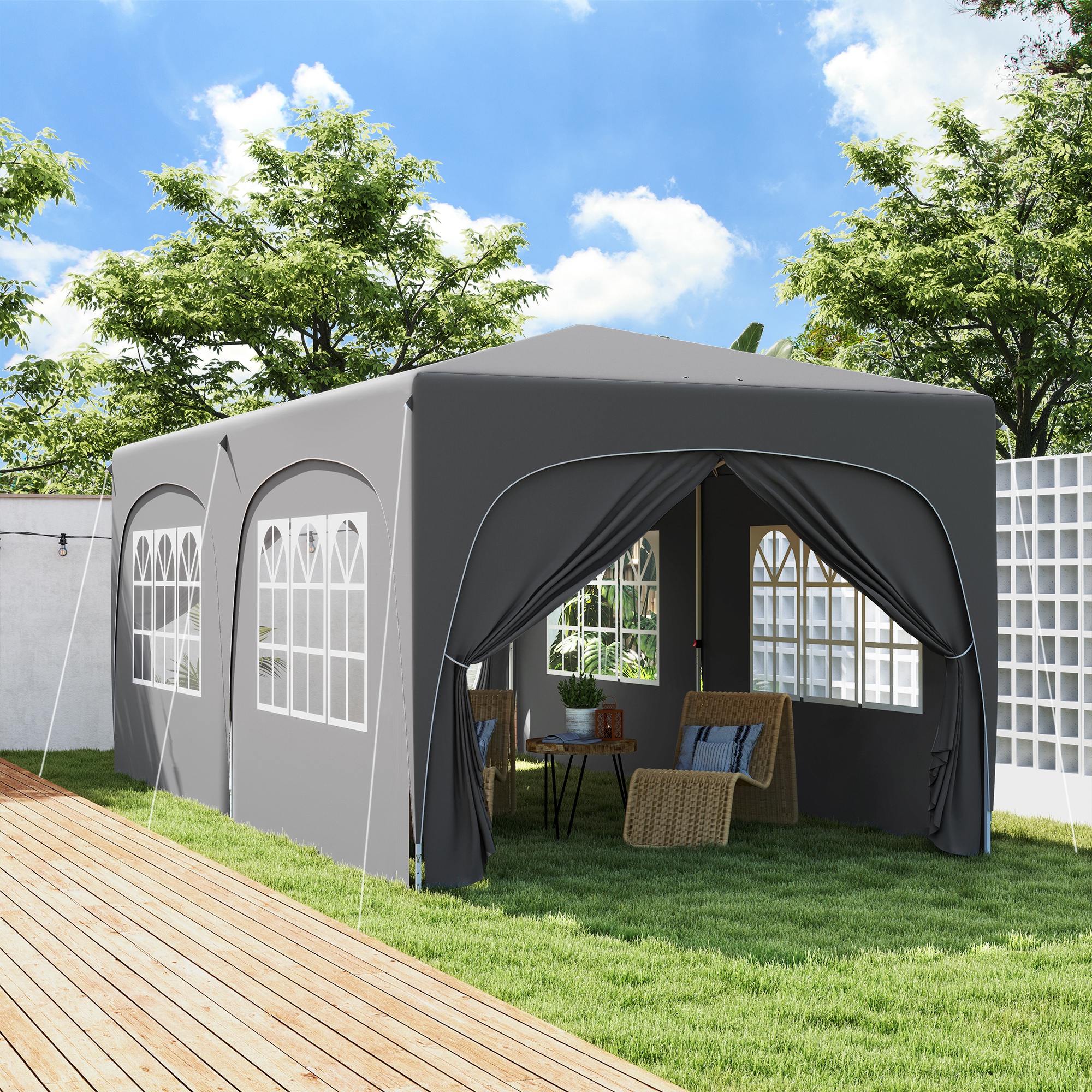 Outsunny 3 x 6 m Pop-up Pavillon mit Seitenwänden, UPF50+ höhenverstellbares Gartenzelt mit Tragetasche und Sandsäcken