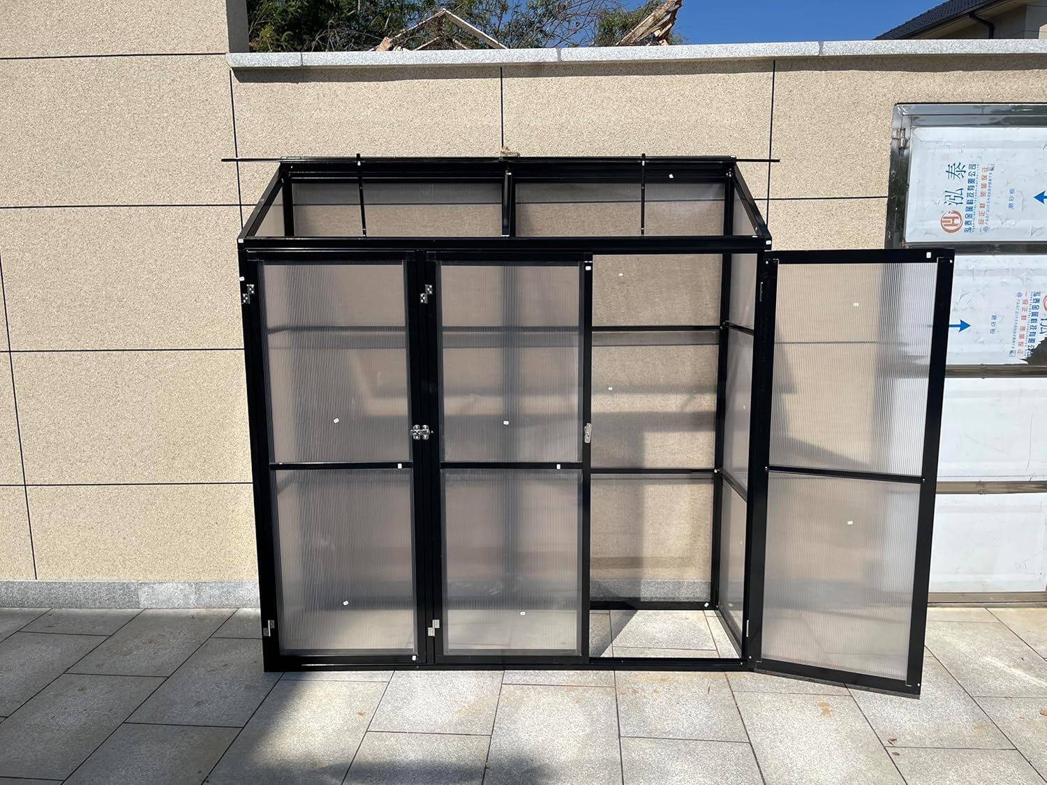 Tomatenhaus Anlehngewächshaus Aufzuchtschrank Treibhaus Frühbeet Pflanzenhaus Aluminium Beistell-Gewächshaus klein mit Rückwand 180x55X190 cm(Schwarz)