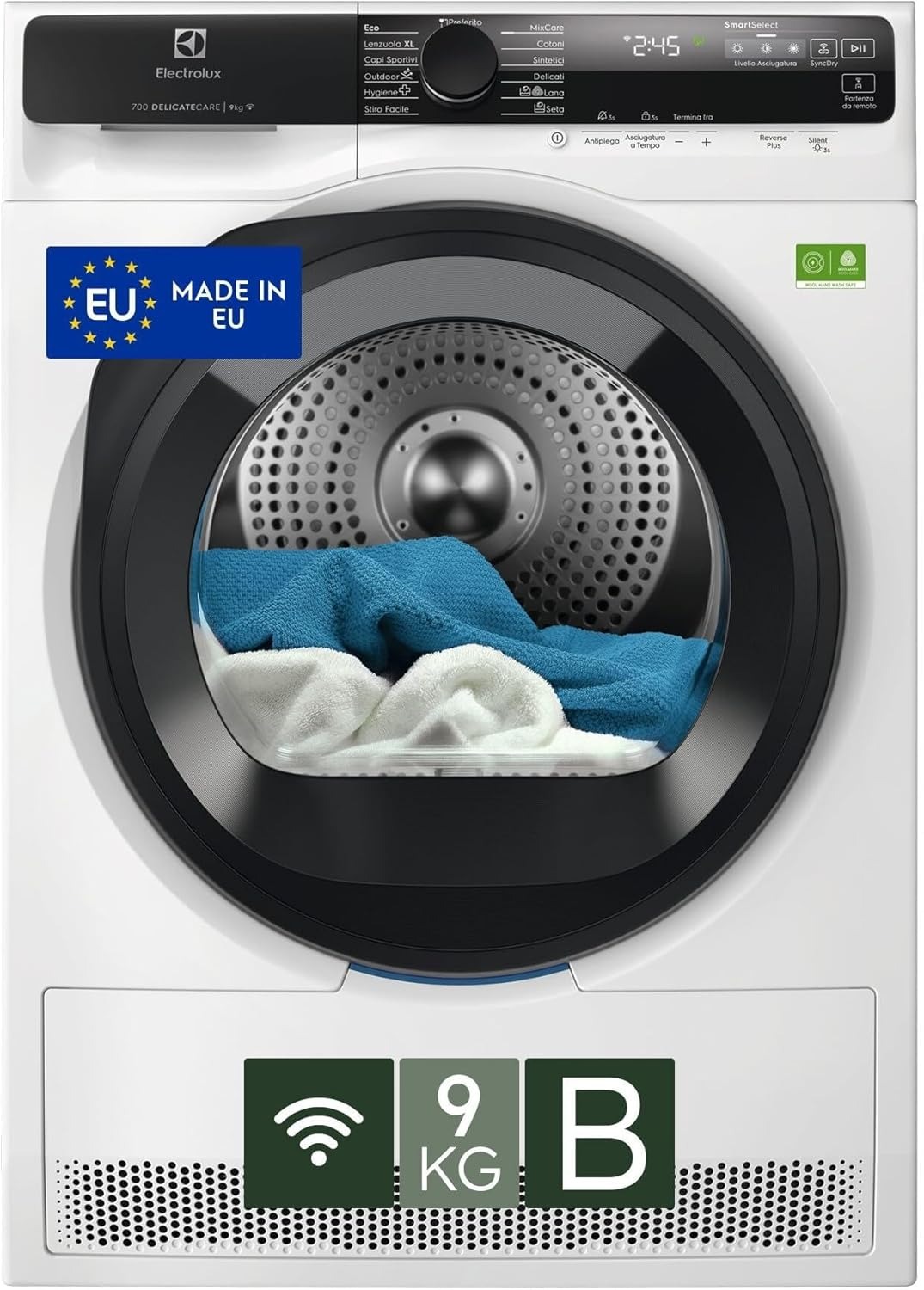 Electrolux Serie 700 DelicateCare, Asciugatrice a Pompa di Calore, 8 kg, EW7H583W, Classe C, 14 Programmi, Tecnologia SensiCare, Motore Inverter, Filtro Easy Flow, 67 dB, 850x596x636 mm