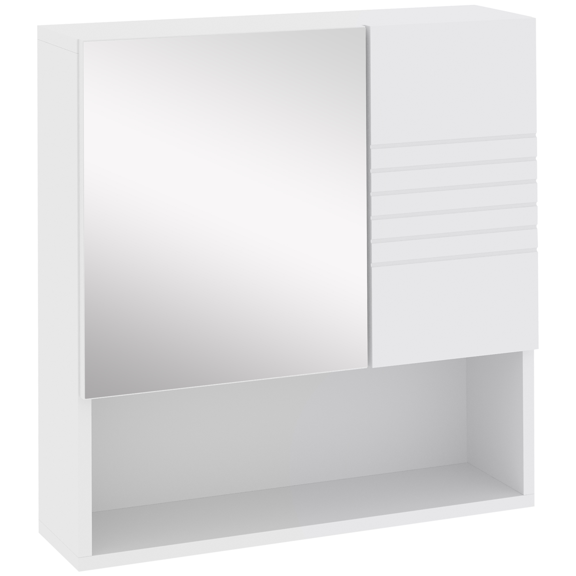 kleankin Spiegelschrank Badschrank Hängeschrank Badmöbel Wandschrank Mehrzweckschrank mit offener Regal Spanplatte Glas Weiß 54 x 15 x 55 cm