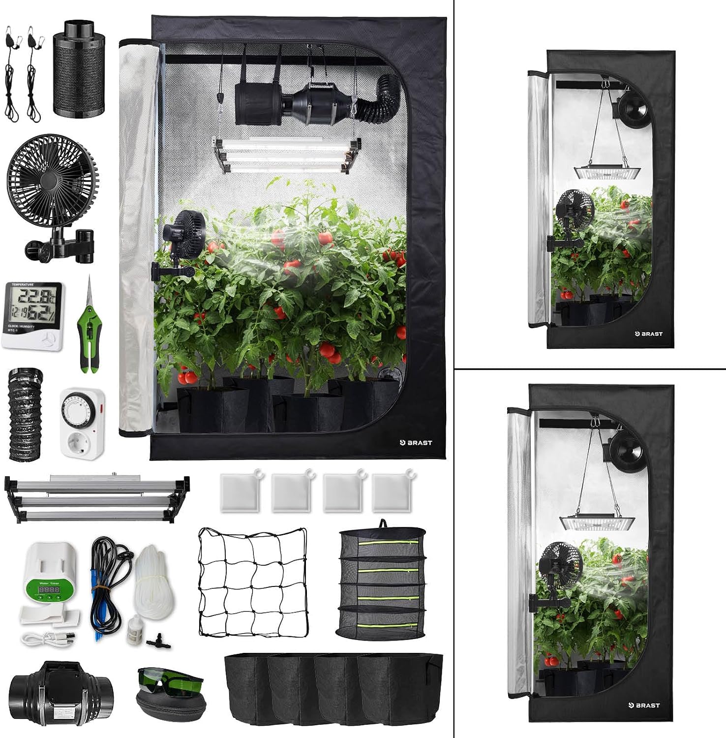 BRAST Zuchtzelte, 120x60x180 cm, Schwarz/Silber, Growzelt GrowBox, Komplettset inkl. Sonderzubehör, viele Größen