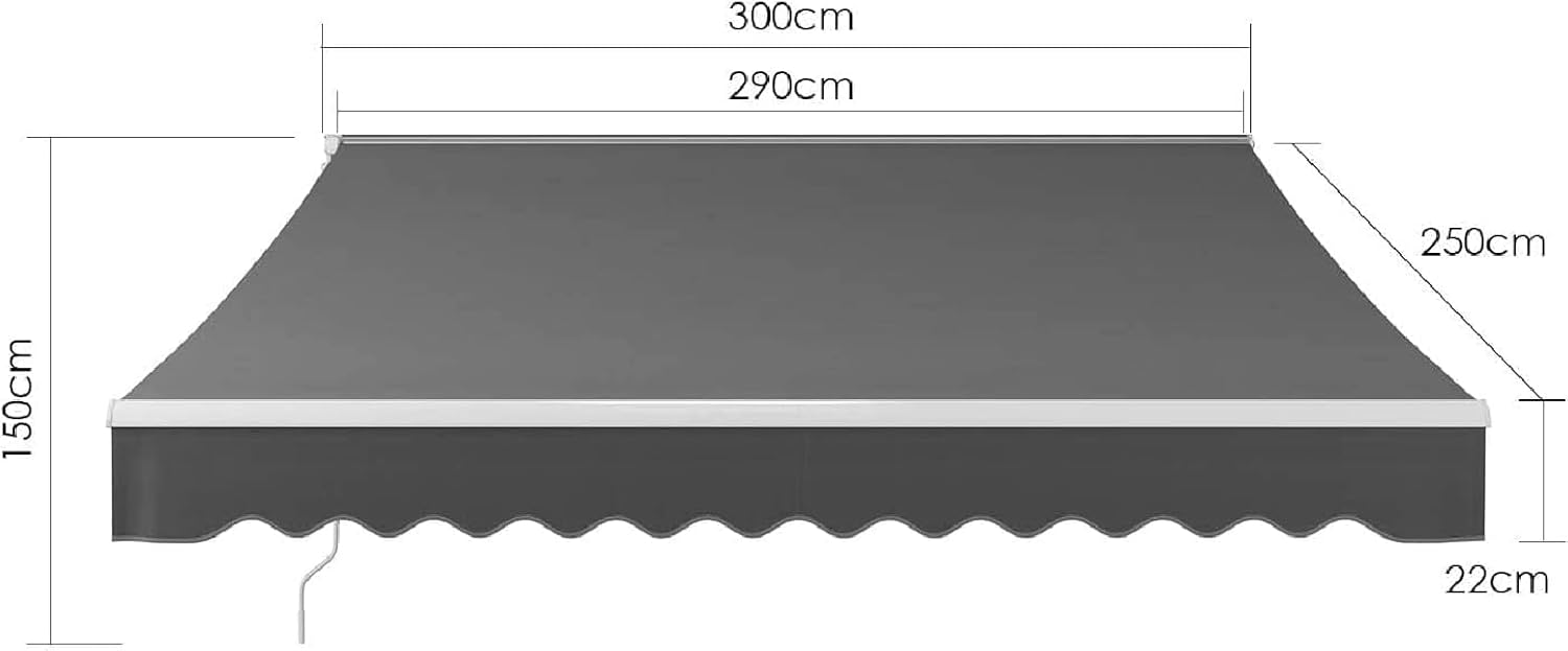 Awning with Manual Articulated Arm 300 x 250 cm, Adjustable, UV Resistant, Rainproof, Outdoor Patio, Balcony, Anthracite