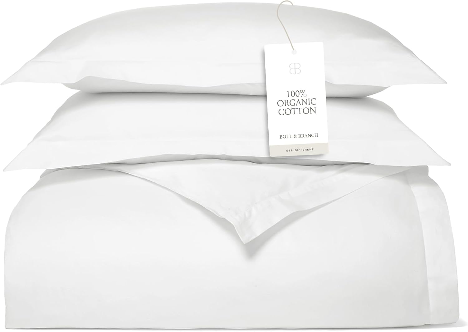 BOLL & BRANCH Signature Hemmed Duvet Set - Full/Queen, White - Luxury 100% Organic Cotton - 1 Duvet Cover, 2 Shams - Buttery Soft, Hidden Closures