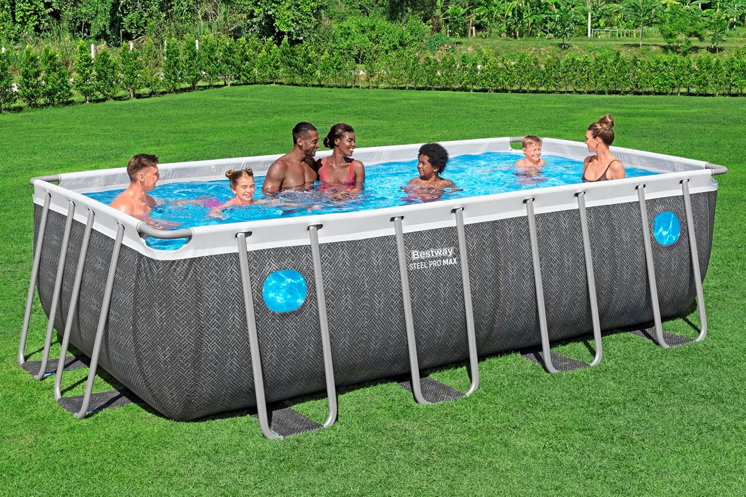 Bestway 561MB Set piscina fuori terra rettangolare Steel Pro MAX Splashview - 4,88 m x 2,44 m x 1,22 m, grigio