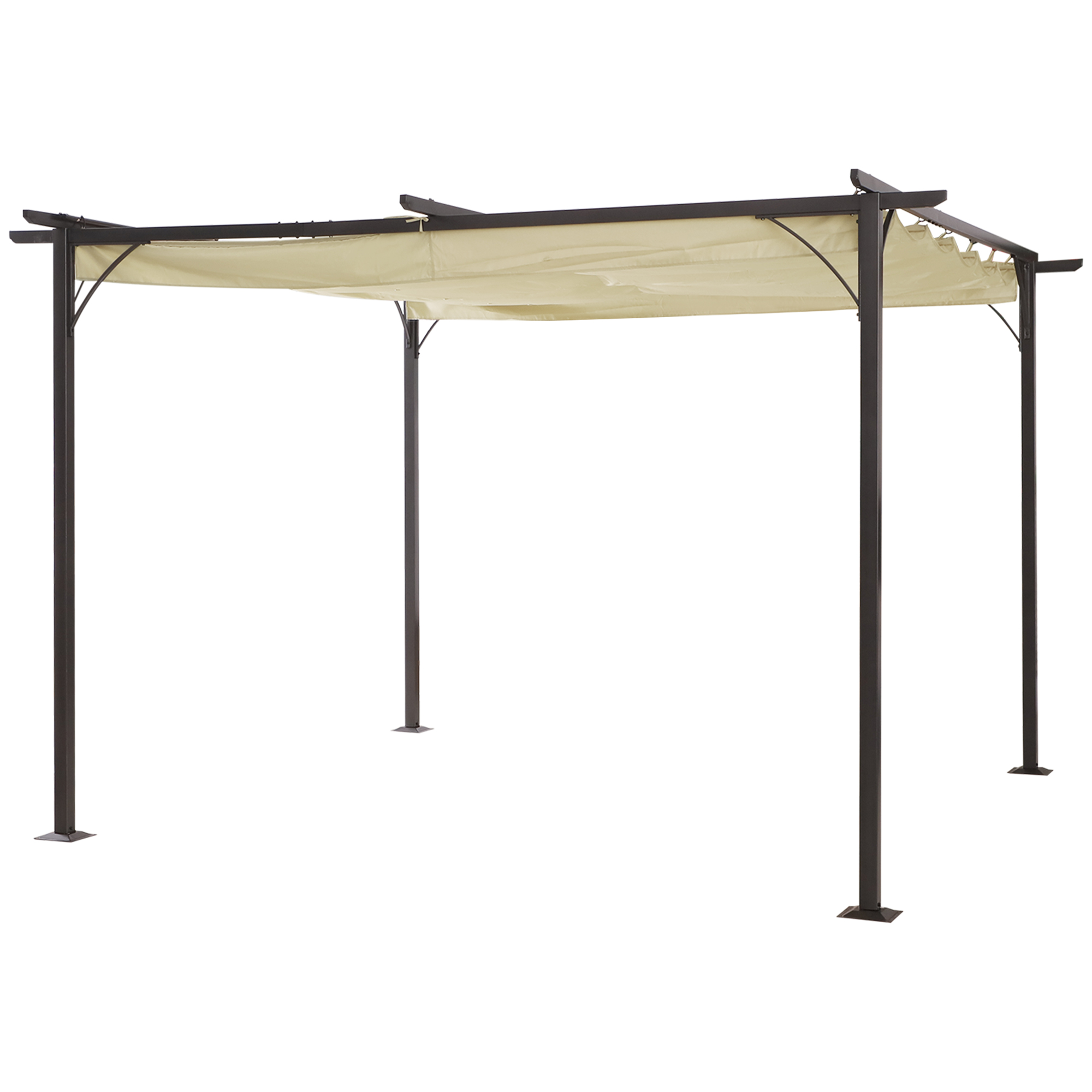 Outsunny Retraktierbare Pergola 4 x 4 m mit epoxidbeschichteter schwarzer Metallstruktur + inklusive hochdichter 180 g/m² Polyesterabdeckung in Beige