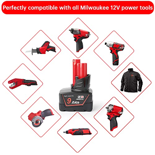 Aoyan Milwaukee M12   Batteria di ricambio agli ioni di litio, 12 V, 7,5 Ah, 12 V, 5000 mAh, 48 11 2440 48 11 2402 48 11 2411, 9.0Ah : Amazon.it: Fai da te