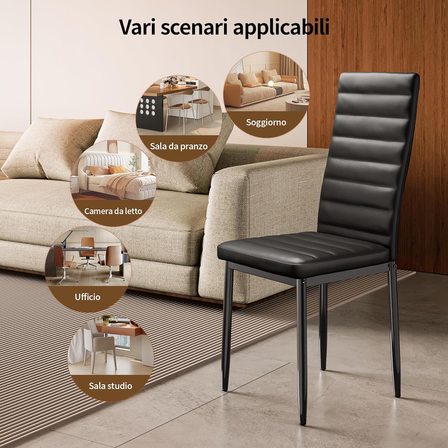 Bealife Set di 6 Sedie da Pranzo con Schienale Alto Imbottite Moderne per Cucina e Sala da Pranzo, Grigio Scuro Flanella