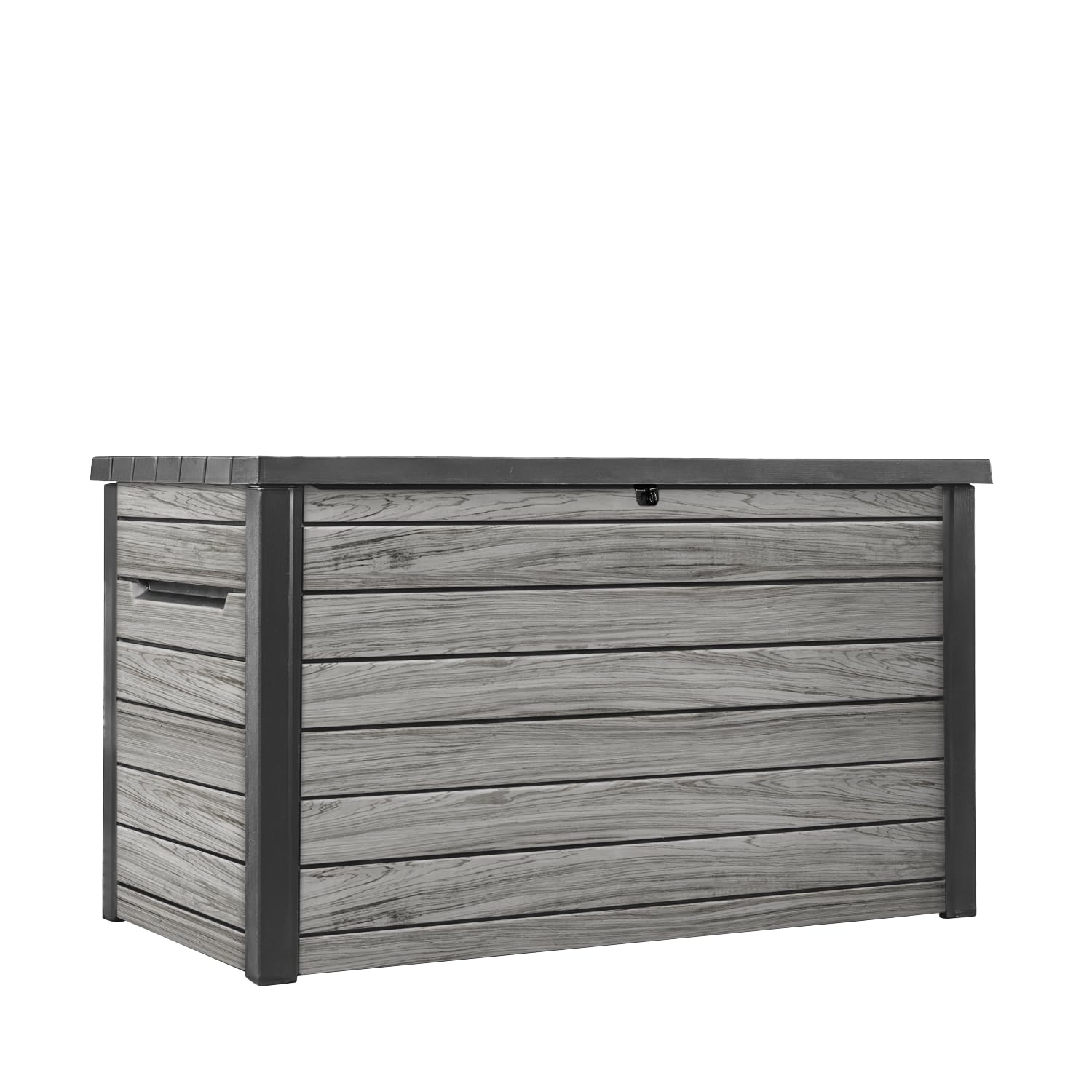 Auflagenbox 870 l aus Kunststoff in Holzoptik mit Belüftung Gasdruckfedern abschließbar 147 x 83 x 86 cm