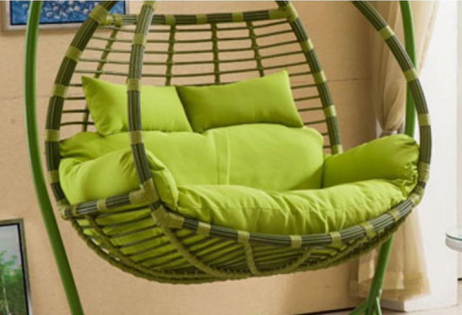 Sedia sospesa per 2 persone, impermeabile, in rattan, rimovibile, design a nido d'uovo, altalena con cuscini imbottiti, ideale per rilassarsi in giardino