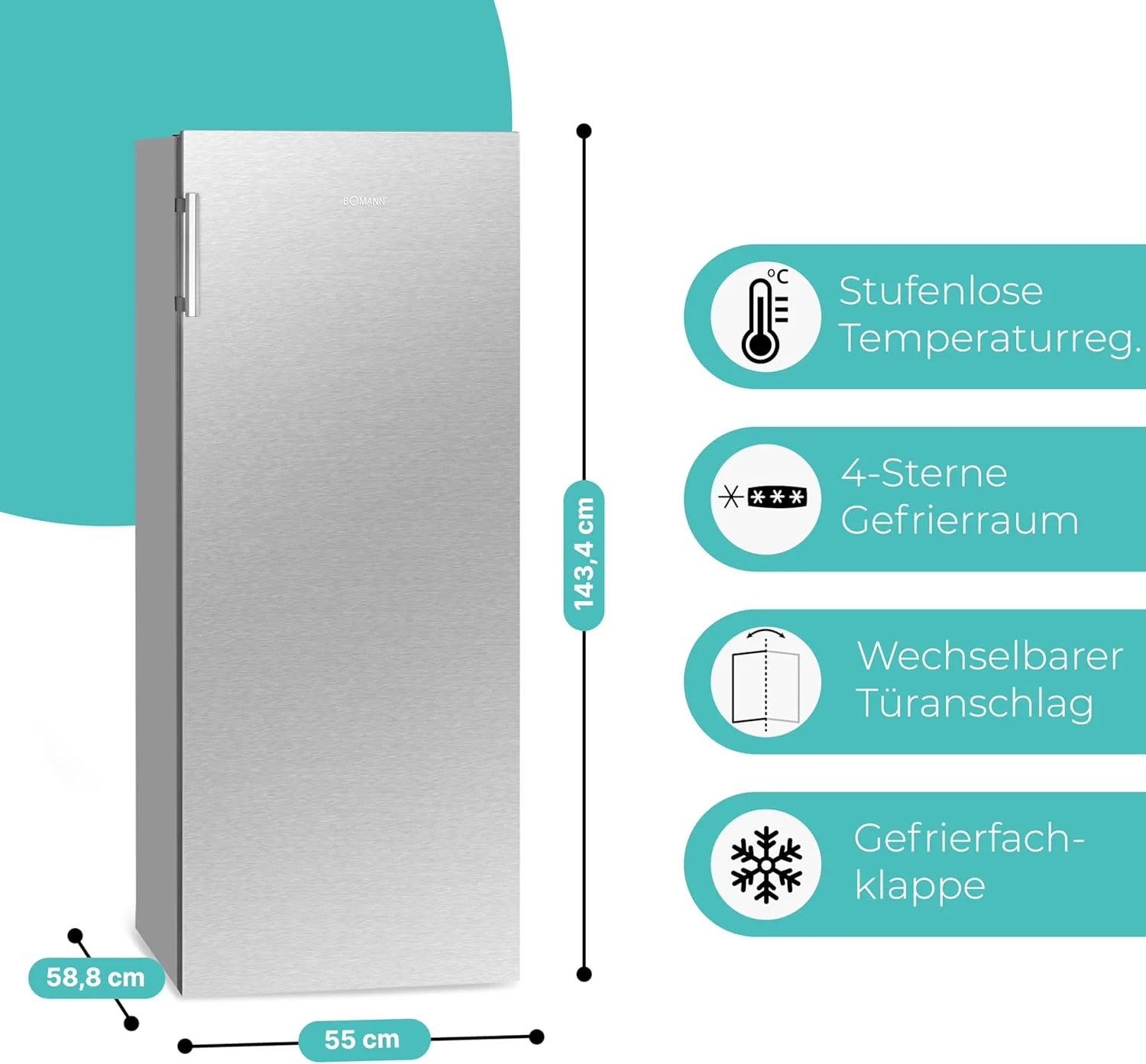 Bomann? gro?er Gefrierschrank freistehend | 165 Liter Nutzinhalt f��r Lebensmittel | 5 Schubladen | Freezer Eisschrank Froster | wechselbarer T��ranschlag inkl. Eisw��rfelschale | GS 7317.1 wei?