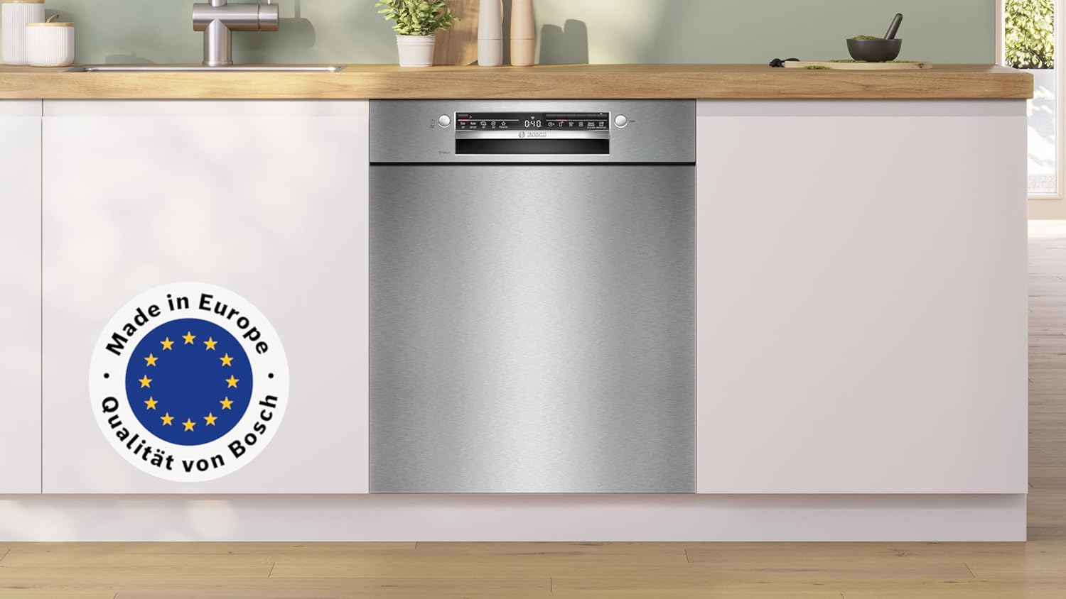 Bosch SMU4ETS08E, Serie 4, Smarter Unterbau-Geschirrspüler 60 cm, Besteckkorb, Spülmaschine mit Programmassistent, besonders Leise, höhenverstellbarer Oberkorb, Automatische Türöffnung, Edelstahl