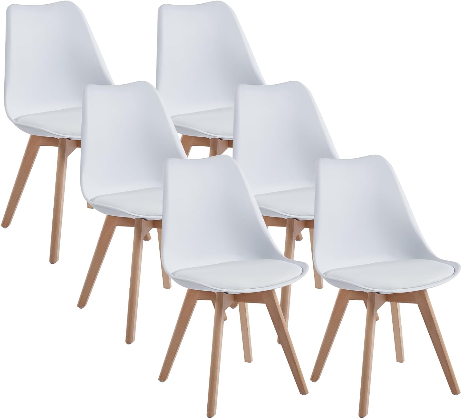 DEWINNER Set di 6 Sedie da Sala da Pranzo，Sedie Imbottite per Sala da Pranzo Con Gambe in Legno，Sedie da Pranzo Moderne, Sedia Ergonomica con Cuscino Integrato，Sedie da Cucina Scandinave，Nero
