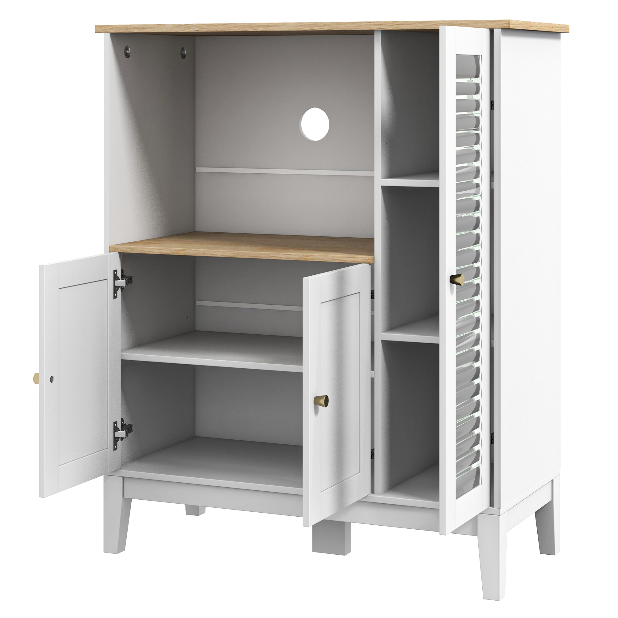 HOMCOM Mikrowellen-Küchenschrank mit 1 Nische, 3 Türen, Kabeldurchlass 80 x 35 x 97 cm weiß und holzfarben