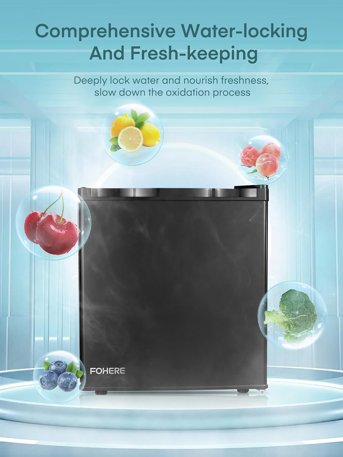 FOHERE Mini Kühlschrank 46L mit Eisfach | Kühlschrank Klein | Temperaturregelung, Energiesparend, Leise | Getränkekühlschrank Ideal für Büro, Camping und Gaming |Wechselbarer Türanschlag | Schwarz