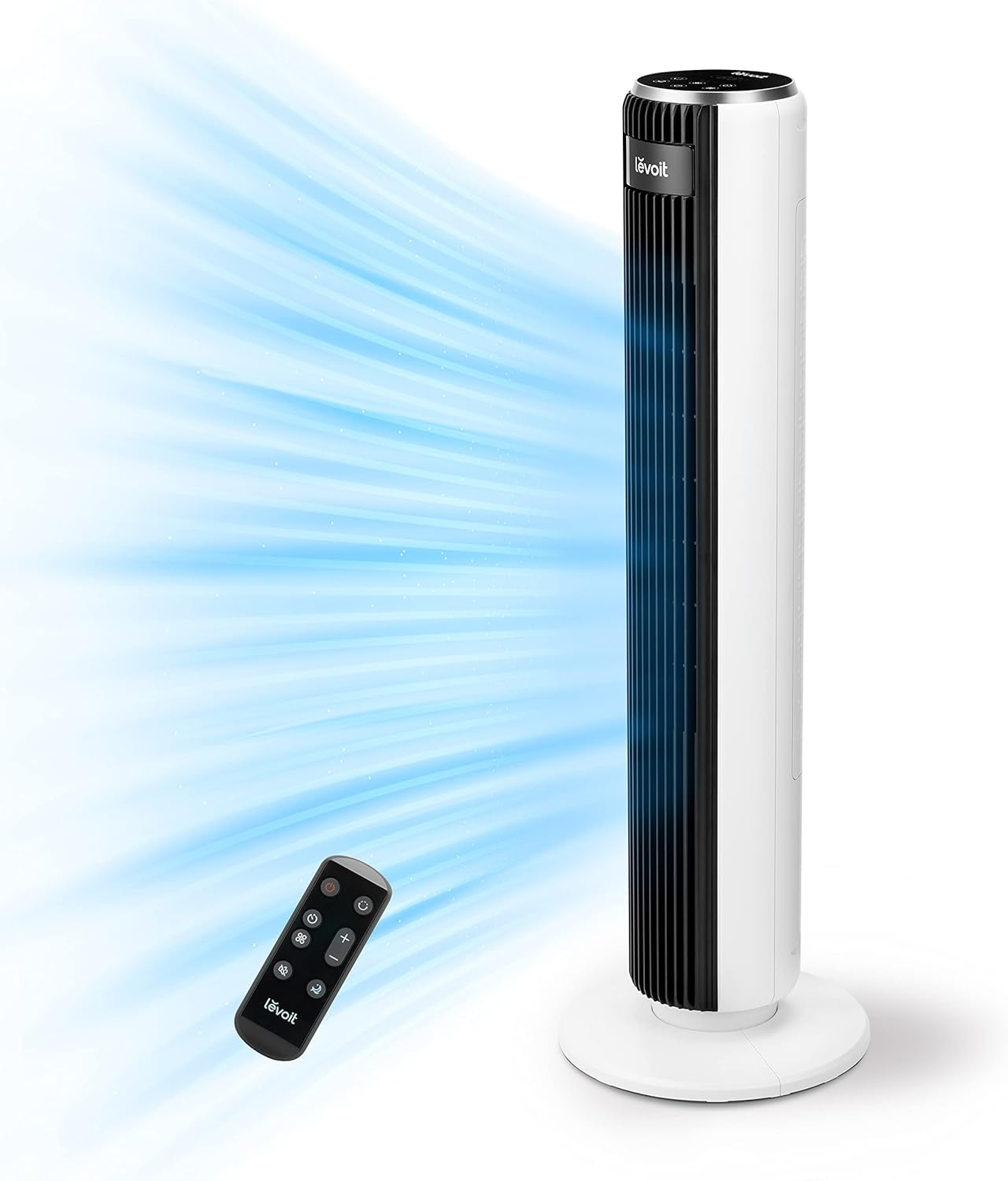 LEVOIT Tower Fan 20 dB Quiet, Powerful 7.9 m/s, 12 Speed, 4 Modes, Remote Control & LED, 1-12 Hour Timer, 90° Oscillation, 26W Saving, for Bedroom, 92 cm, Pure White