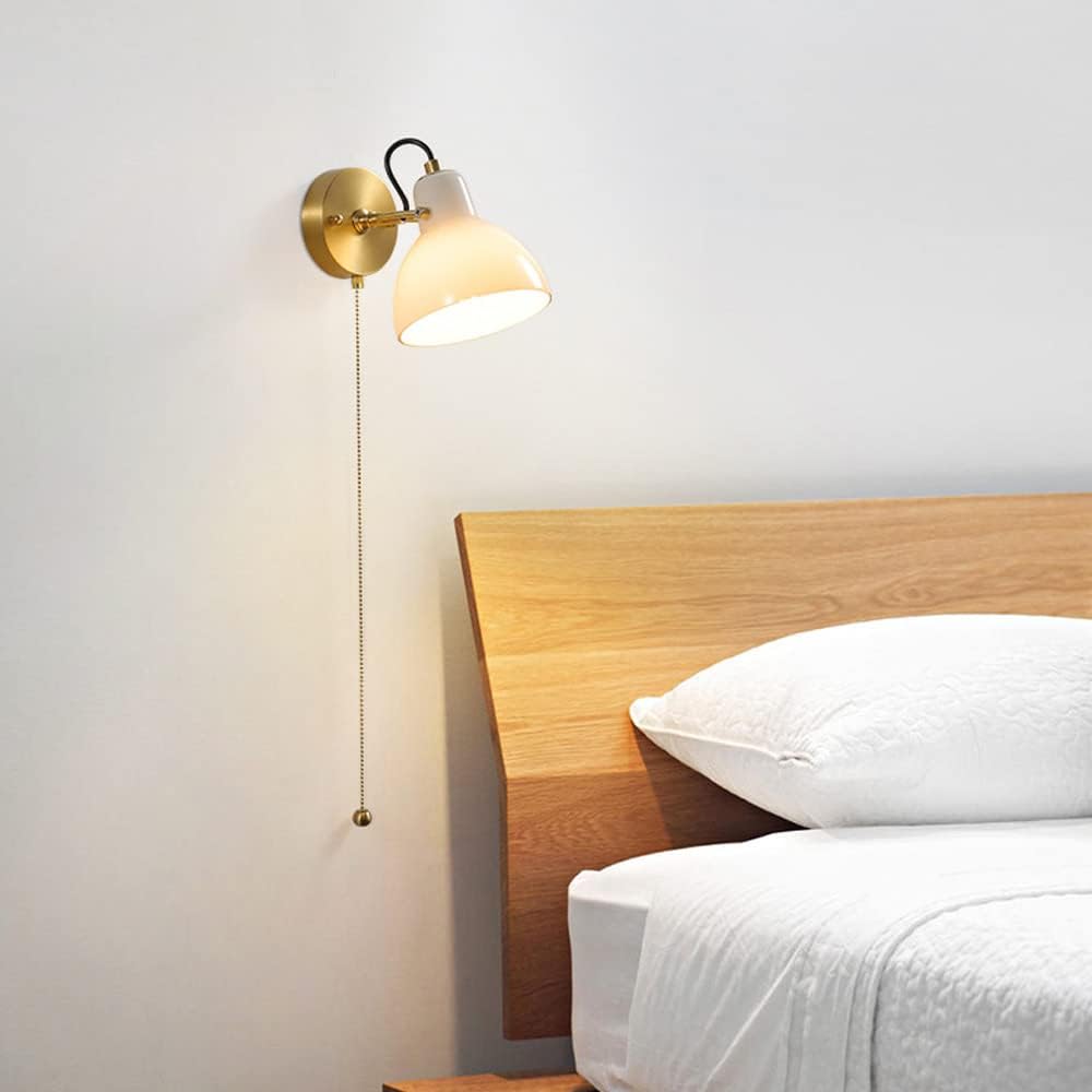Moderne Wandleuchte Aus Kupfer Für Den Innenbereich Mit Zugschalter, E14-Fassung, Ideal Für Schlafzimmer Und Als Bettteilbeleuchtung.,Brass Base