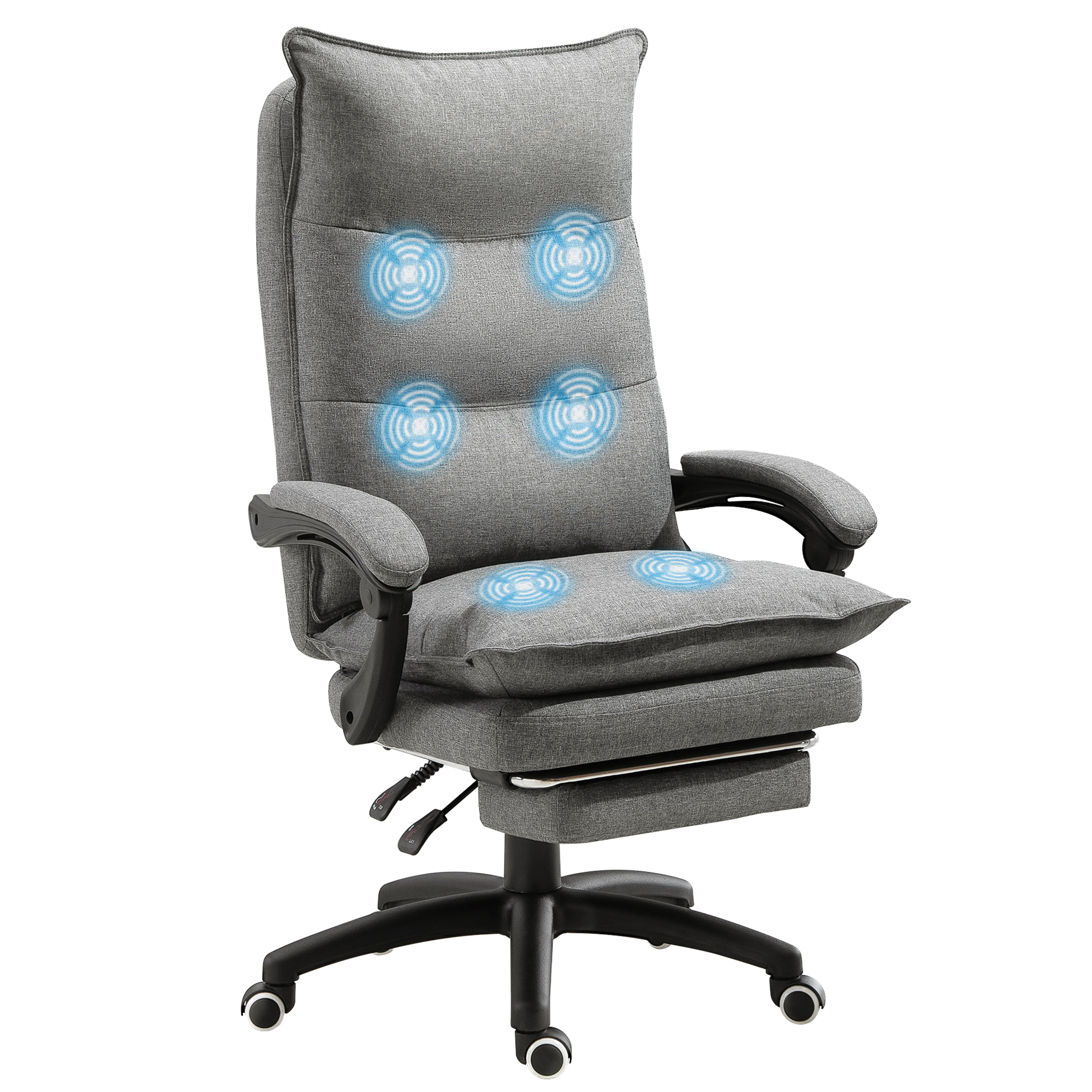 Vinsetto Massage-Bürostuhl, Schreibtischsessel mit Massagefunktion, höhenverstellbarer, ergonomischer Drehstuhl, Nylon, Grau