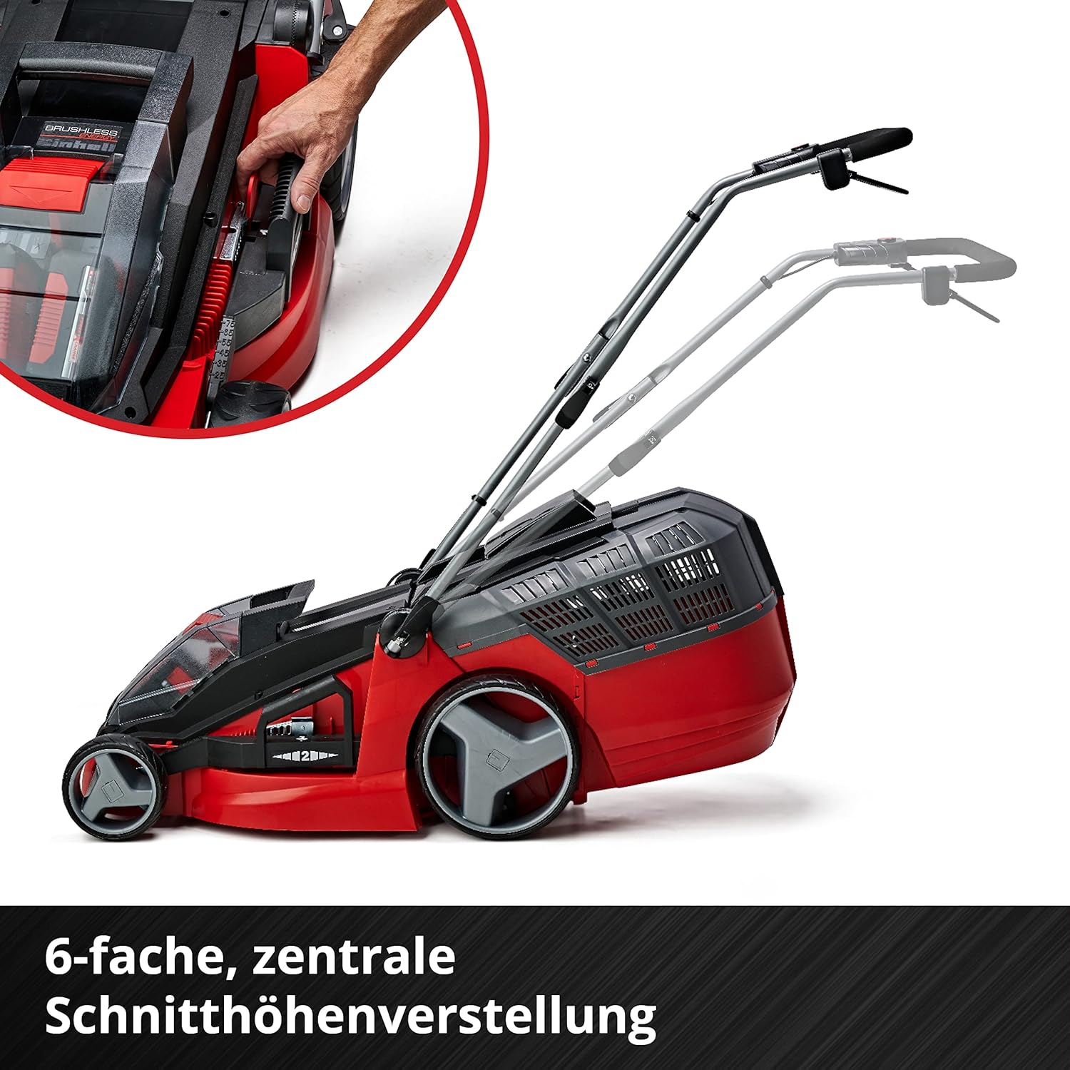 Einhell Akku-Rasenmäher GE-cm 43 Li M Kit Power X-Change (36V, 43 cm Schnittbreite, bis 600 m2, Brushless, Mulch-Kit, 63L Fangkorb, 25-75 mm Schnitthöhe, inkl. 2X 4,0Ah + 2X Ladegerät)