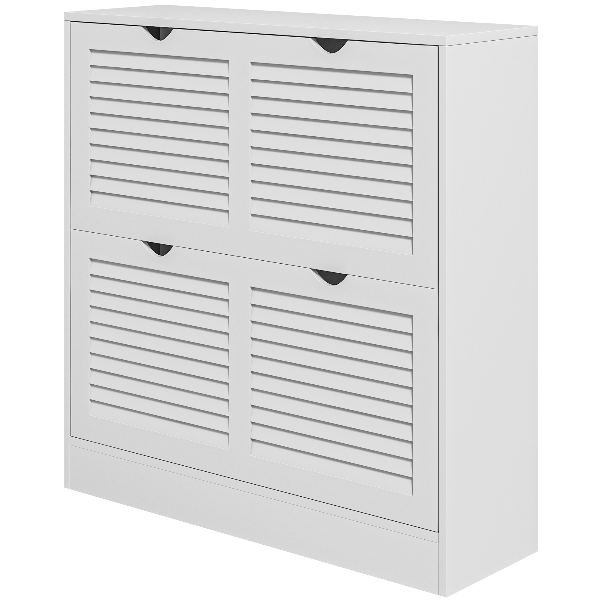 HOMCOM Mobile Schuhschrank Platzsparend aus Holz für 16 Paar Schuhe mit 2 Klapptüren, 81,5x25x83 cm, Weiß