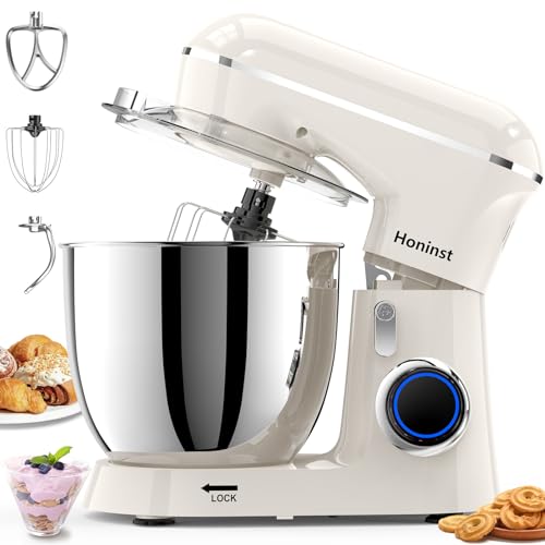 Honinst   Frullatore elettrico da 6,5 quarti, 10 velocità da 660 W, miscelatore da cucina 3 in 1 con ciotola, gancio per impasto, frusta e frusta, mixer per alimenti da forno, : Amazon.it: Casa e cucina