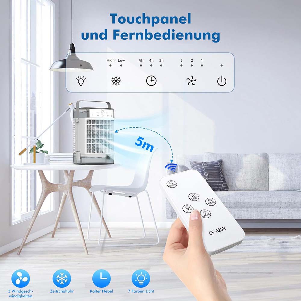 Tischventilator 4-in-1 Ventilatorkombigerät Nachtlicht&Timing Tragbare Klimaanlagen
