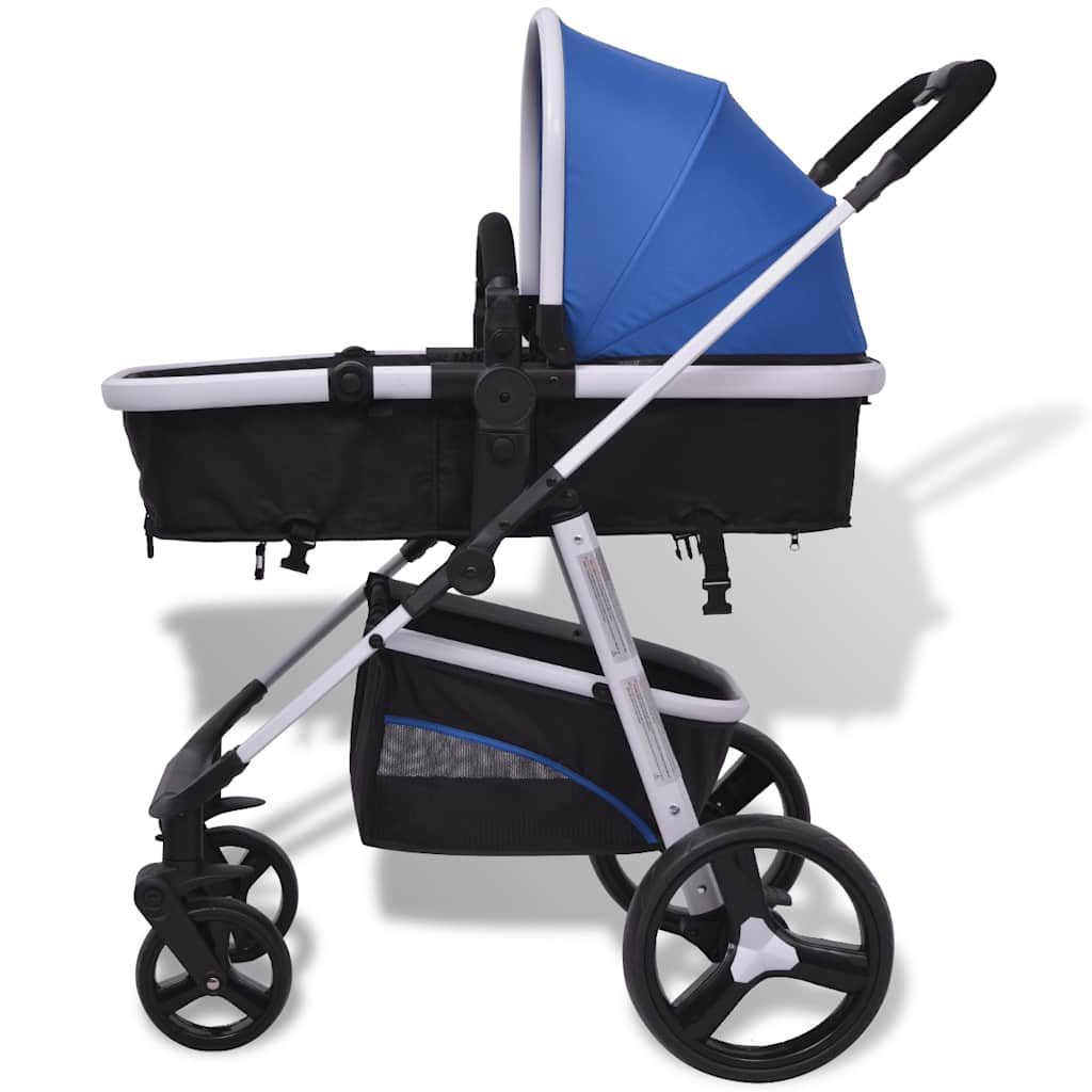Kinder-Buggy 3-in-1 Kinderwagen Aluminium Blau und Schwarz