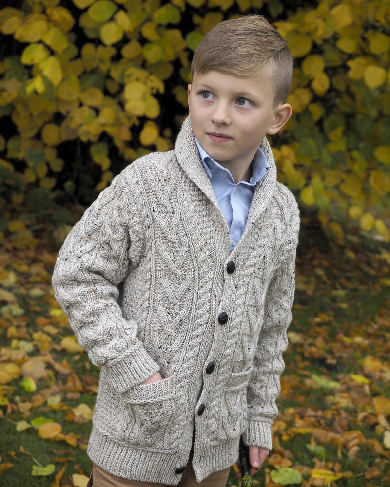 Childrens Aran Shawl Cardigan , Oatmeal