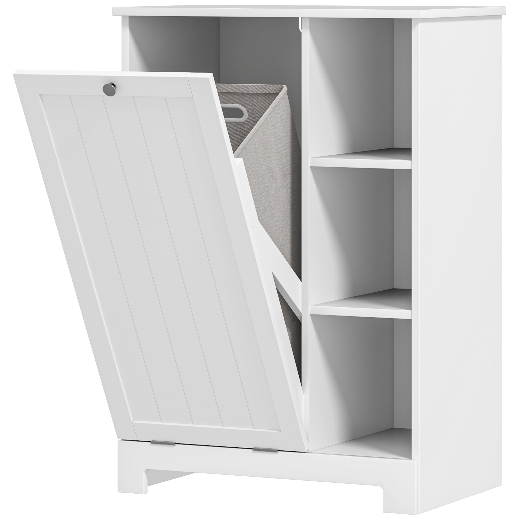 HOMCOM Mobile Badezimmer Wäschekorb mit abnehmbarem Korb und verstellbaren Regalen, 60x38x86 cm, Weiß