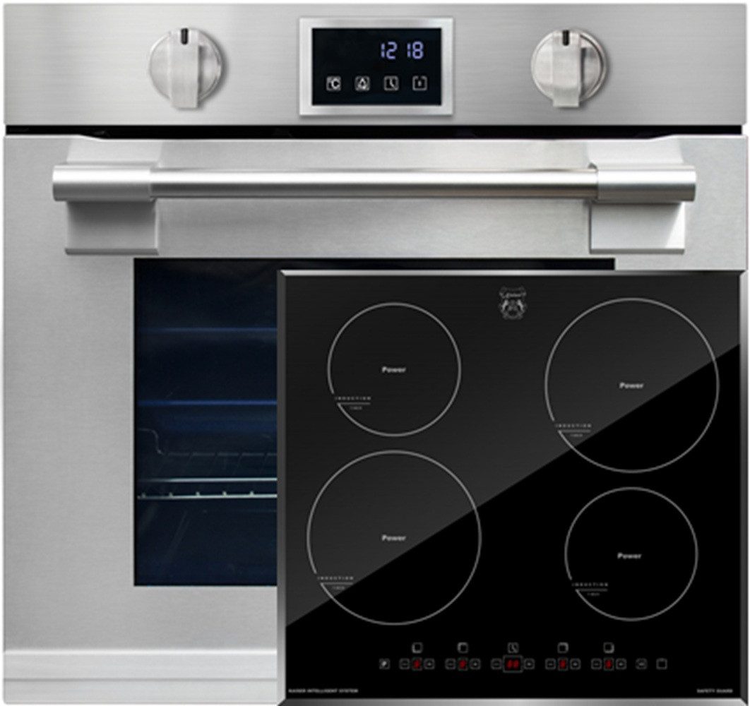 Backofen-Set Herd Set Autark Einbau-Backofen 86L, mit Pyrolyse & AirFry, Touchdisplay, Drehknebel, 11 Funktionen mit Induktionskochfeld 60 cm, Autark,Facettenschliff, Kochfeld 4xQickHeat Kochzonen EH 6339+KCT 6105 FI