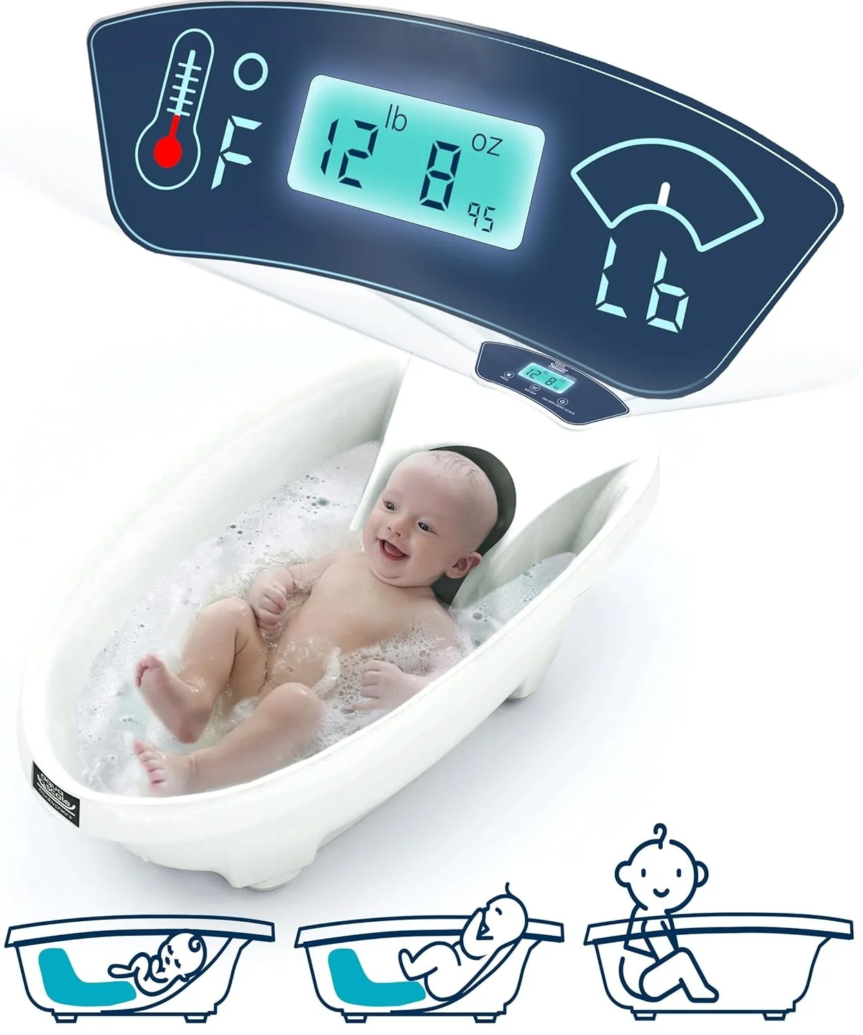 Vasca da bagno per neonati AquaScale di Baby Patent - 0-24 mesi - GEN 3 - con termometro e bilancia | Vasca da bagno per neonati, bambini e bambini piccoli, da piccoli a grandi