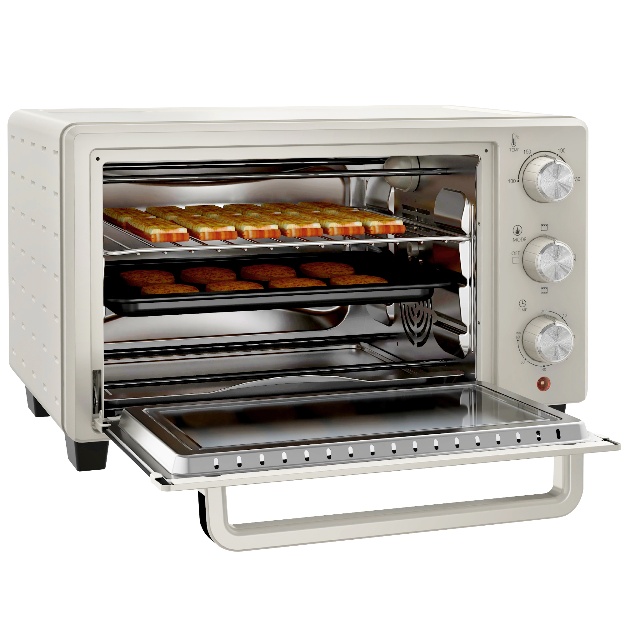 HOMCOM Minibackofen, Backofen kleine 21 L Toasterofen mit 1 Drahtgestell und 1 Backblech, 3 Kochmodi, 100 °C-230 °C, Edelstahl, Glas, Cremeweiß