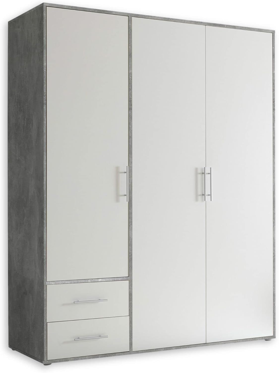 VALENCIA White Concrete Effect Wardrobe with 3 Doors Very Large Capacity Versatile with Hinged Doors for Your Bedroom, 155 x 195 x 60 cm, W x H x D