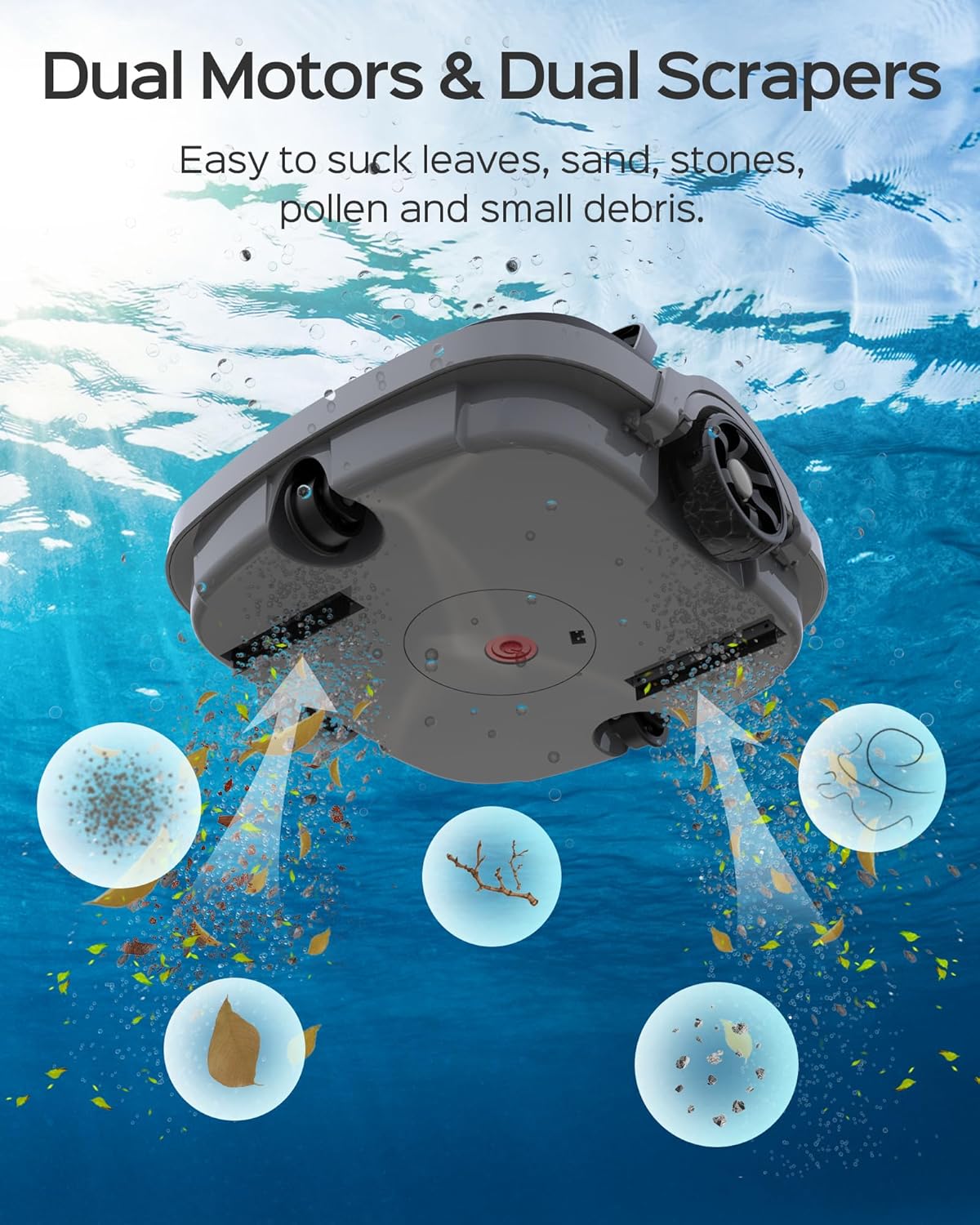 WYBOT Robot Piscina Fuori Terra per Piscina da 80m², Robottino Pulitore con Doppia Motricità e Parcheggio Autonomo | Robot Piscina Pulitore Senza Fili con Batteria Autonomia 100 Min Grigio scuro