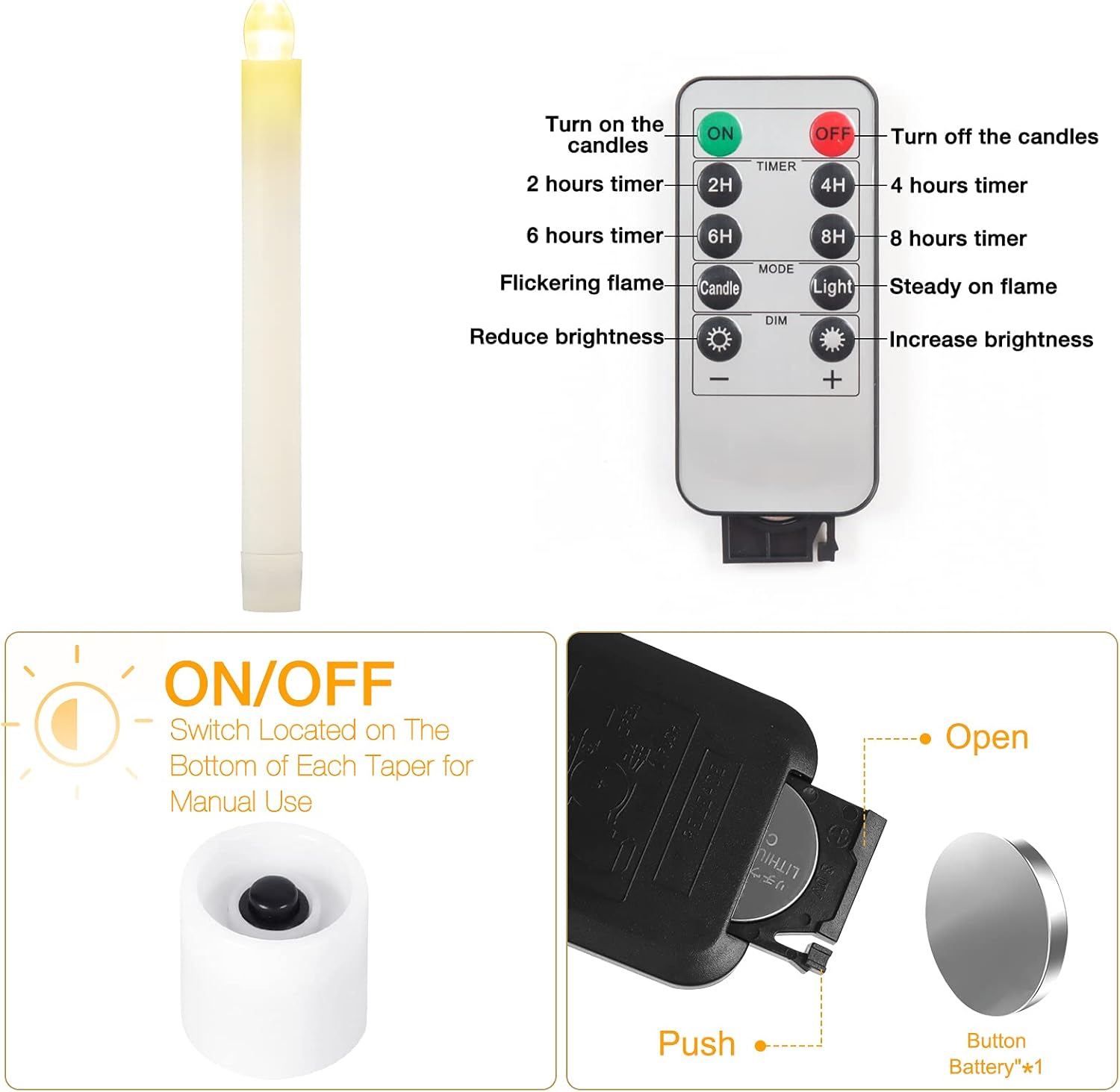Fensterkerzen, batteriebetriebene Kerzen mit Timer, flammenlose Kerzen, batteriebetriebene Kerzen mit 2 Fernbedienungen, Weihnachtsfensterlichter, goldene flackernde Kerzen für