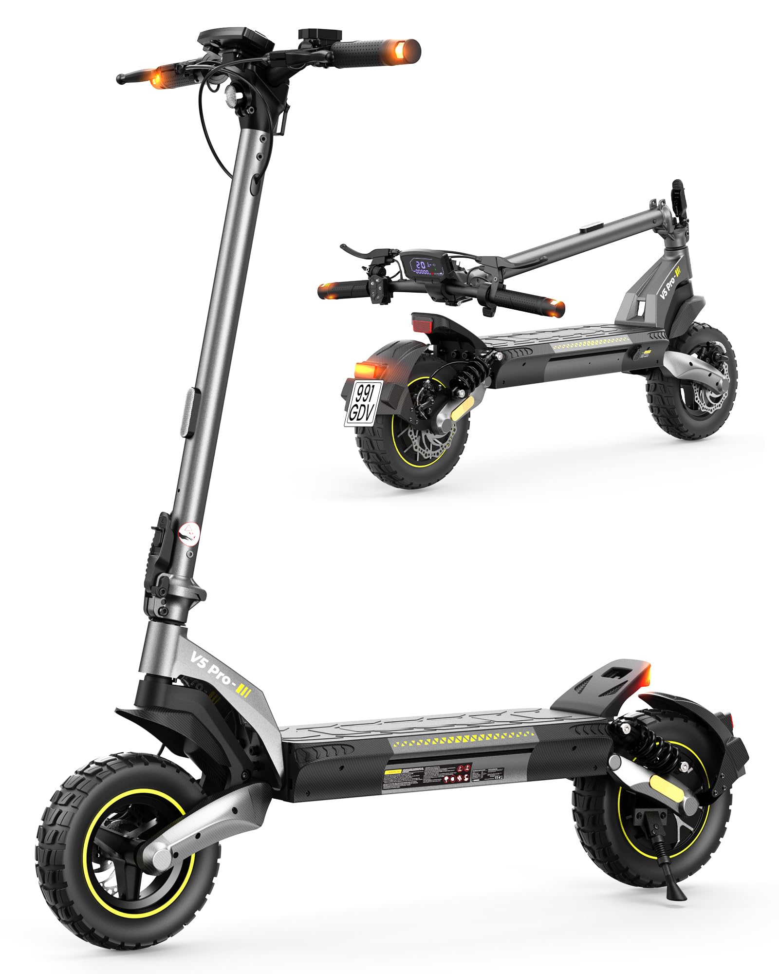 E-Scooter V5Pro mit ABE 500 W 20 km/h 10-Zoll-Luftreifen 48 V 12,5 Ah Akku bis 70 km Reichweite Doppelstoßdämpfung