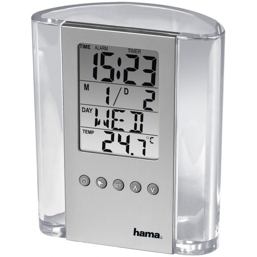 Wetterstation Hama LCD-Thermometer mit Stifthalter, silber, Thermometer.