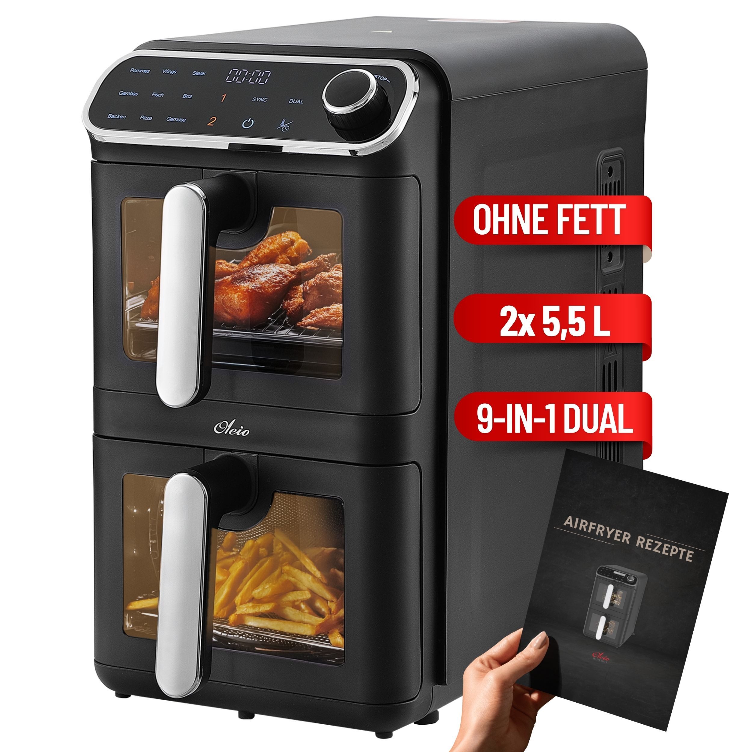 Heißluftfritteuse Oleio Maestro Vertikaler TwinFryer 11L