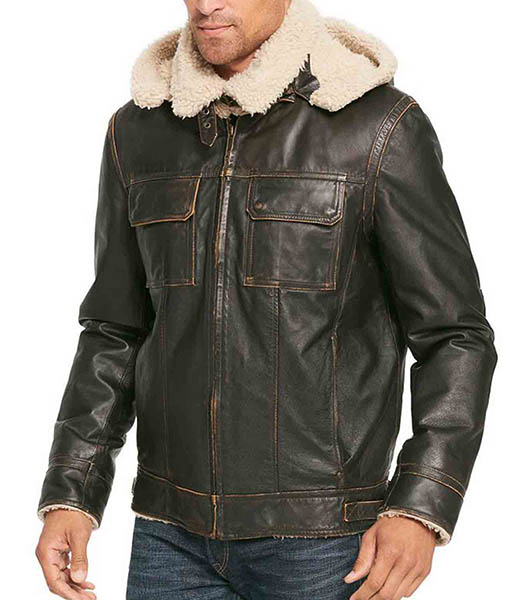 Men’s B3 W Classic Shearling Leather Jacket with Hoodie