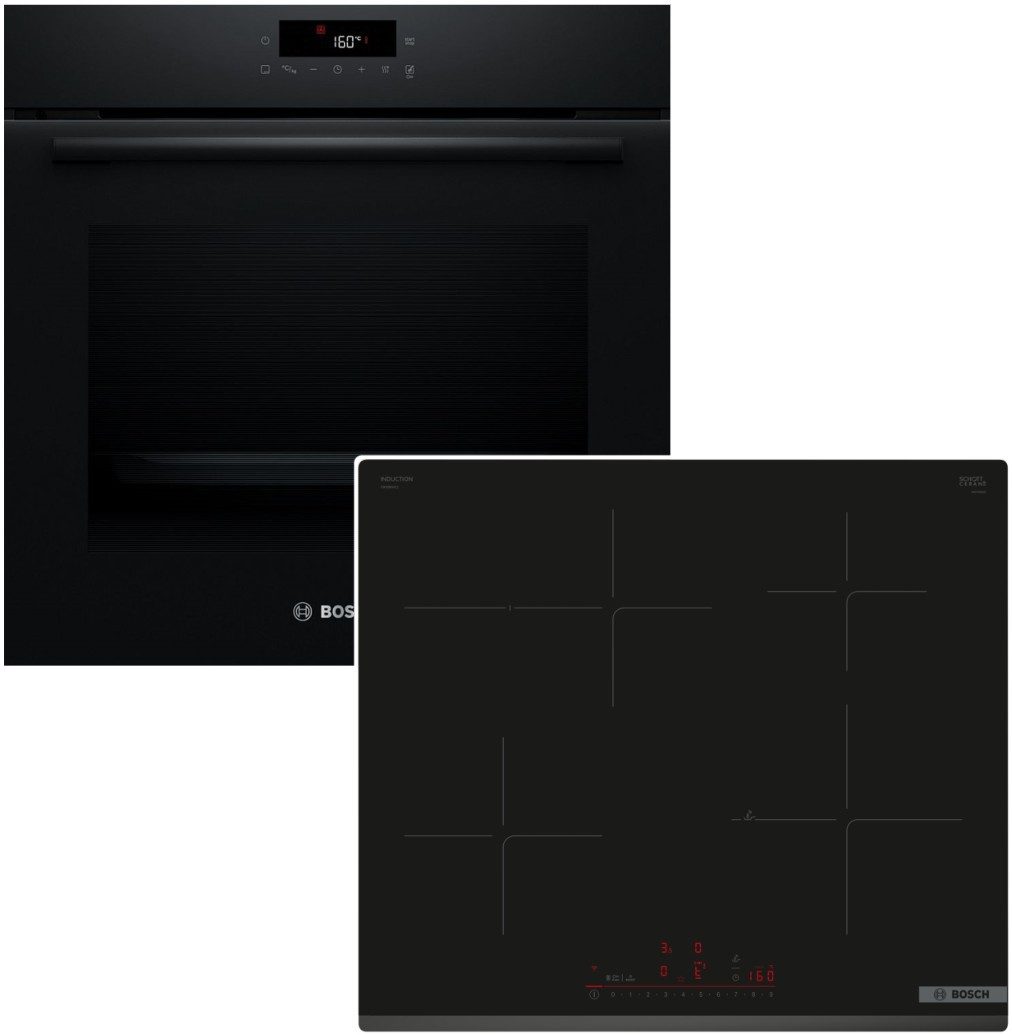 Backofen-Set Pyrolyse 3D Heissluft Induktionskochfeld 71 Liter Schwarz PowerBoost