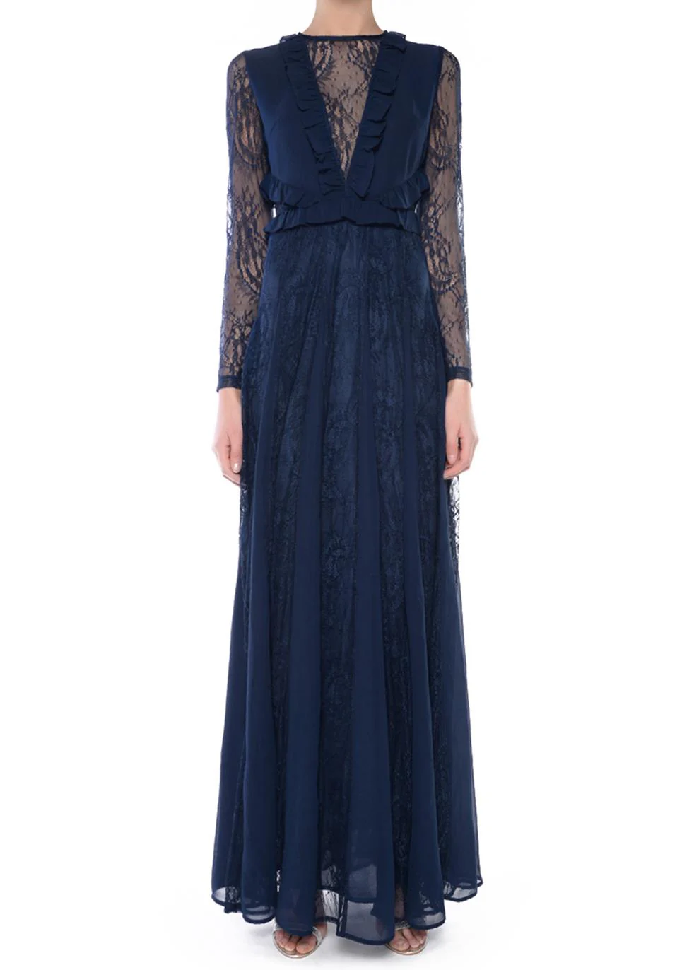 Ariah Navy Long Sleeve Lace Maxi Dress