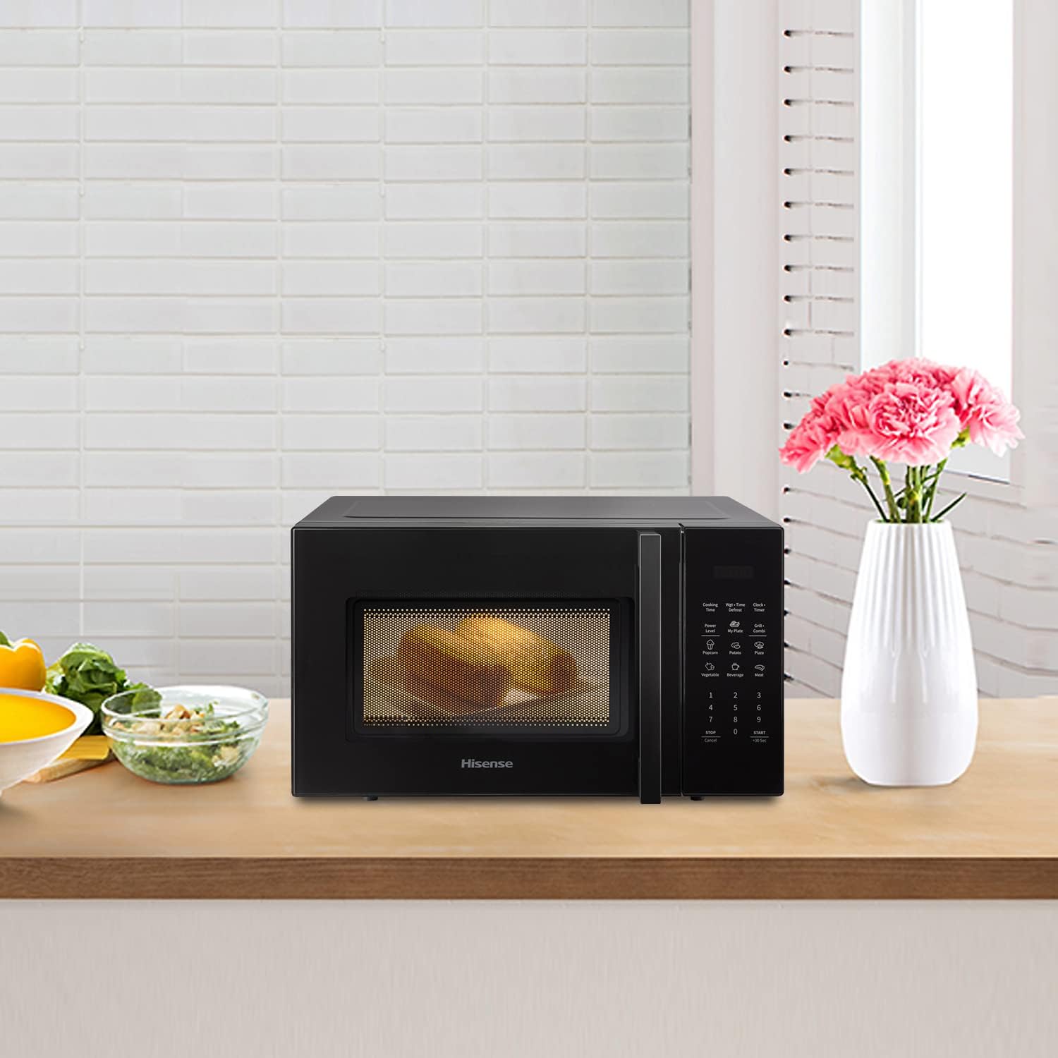 Hisense Forno Microonde Elettronico, Capacità 23 L, Potenza 800 W, Grill Potenza 1000 W, Display Led con Comandi Touch, Nero