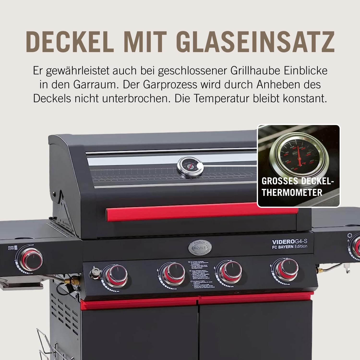 RÖSLE Elektrogrill BBQ-Portable Videro E2-P, tragbarer Tischgrill mit 2 Brennern, Warmhalterost und Deckel mit Glaseinsatz, pulverbeschichteter Stahl, schwarz/silbern