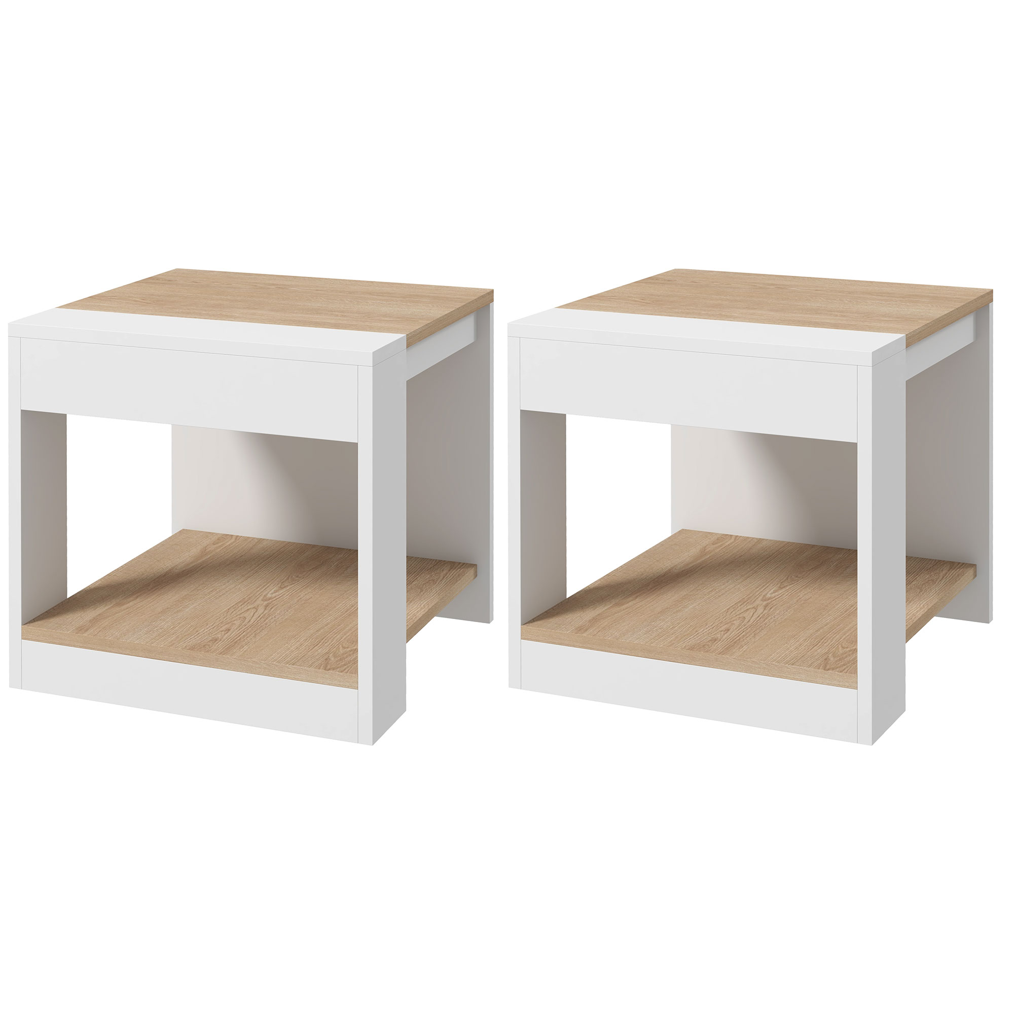 HOMCOM Set von 2 Beistelltischen Sofatisch Nachttisch 40 x 40 x 45 cm - weiß und natur