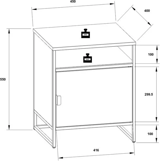 Comodino consolle H. 55 x L. 45 x P. 40 cm Bianco