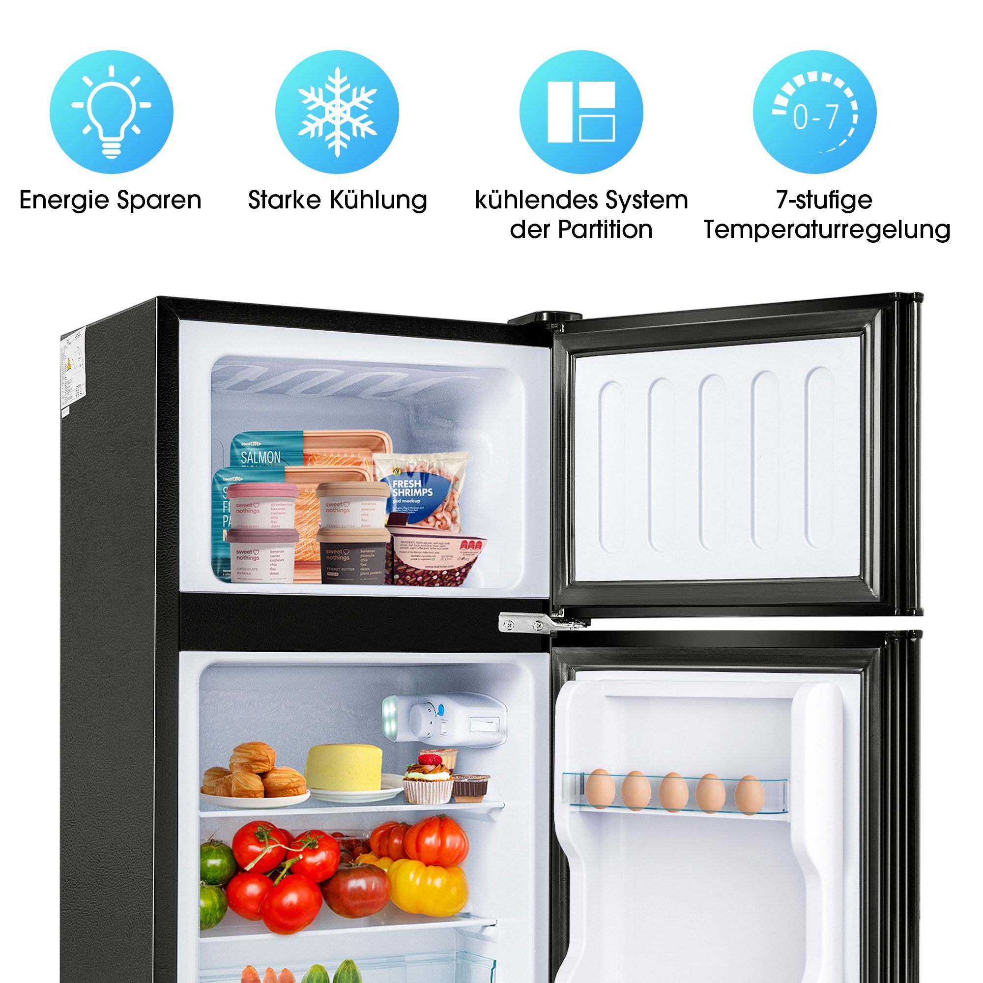 Table Top Kühlschrank mit Gefrierfach, LED-Beleuchtung, Kühl- und Gefrierfunktion BCD-86A