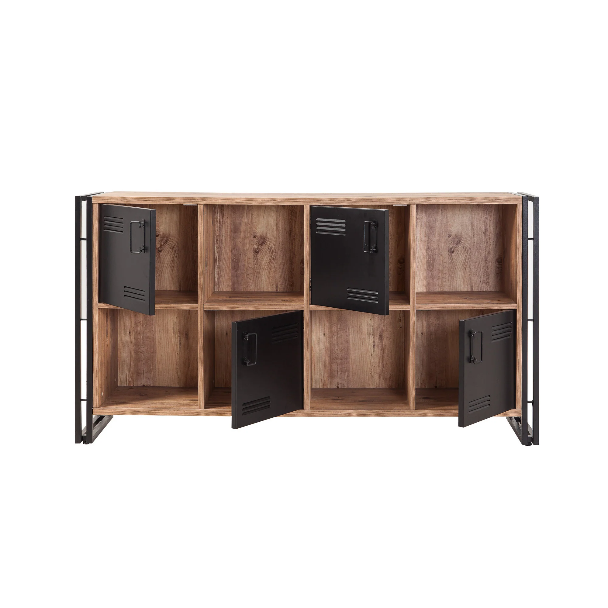 Libreria scaffale bassa a scacchiera industrial legno e metallo 8 vani cm 164x35x89h