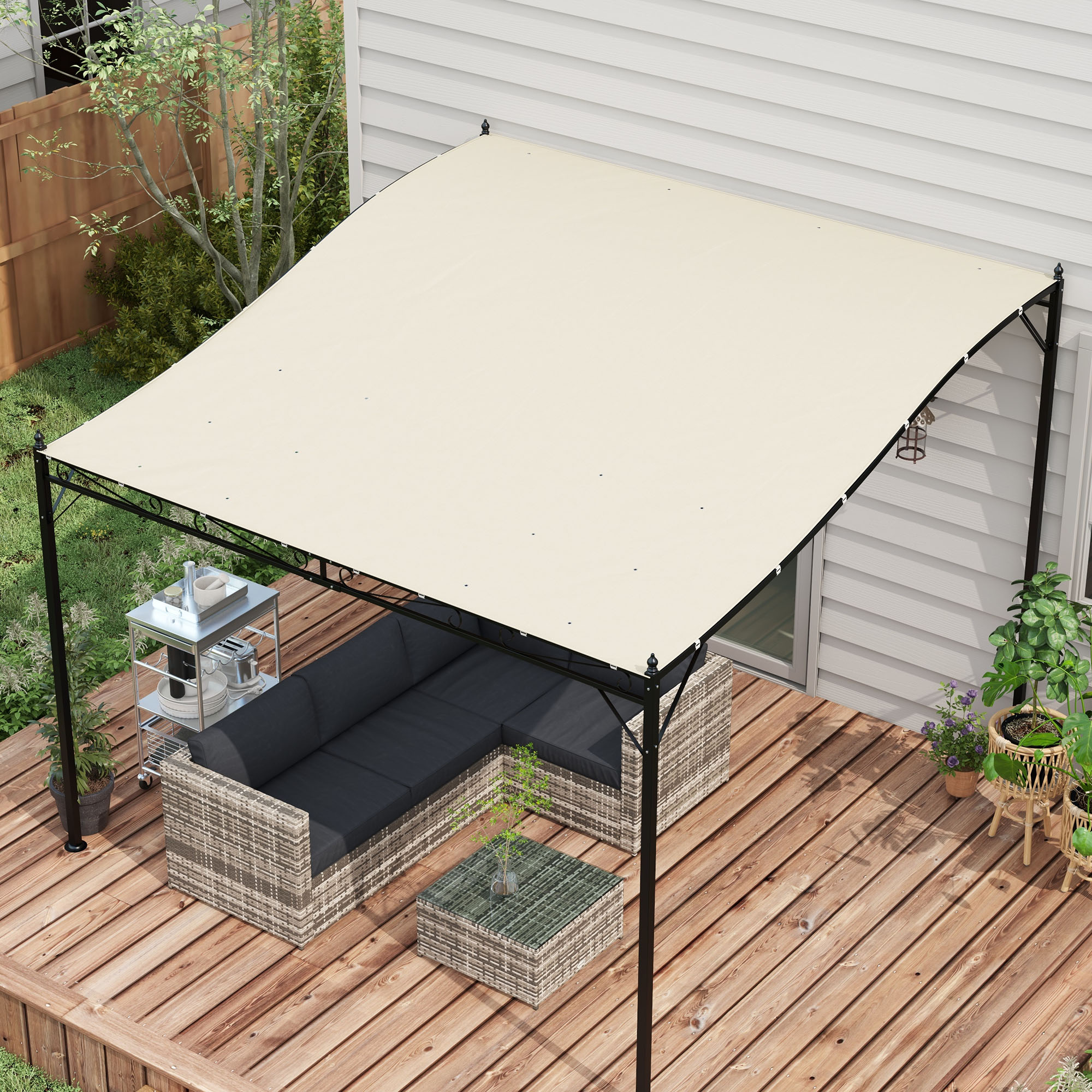 Outsunny Pavillonabdeckung für Gartenpavillon 3x3 m aus Polyester mit 16 Entwässerungslöchern, 297x297 cm, Beige