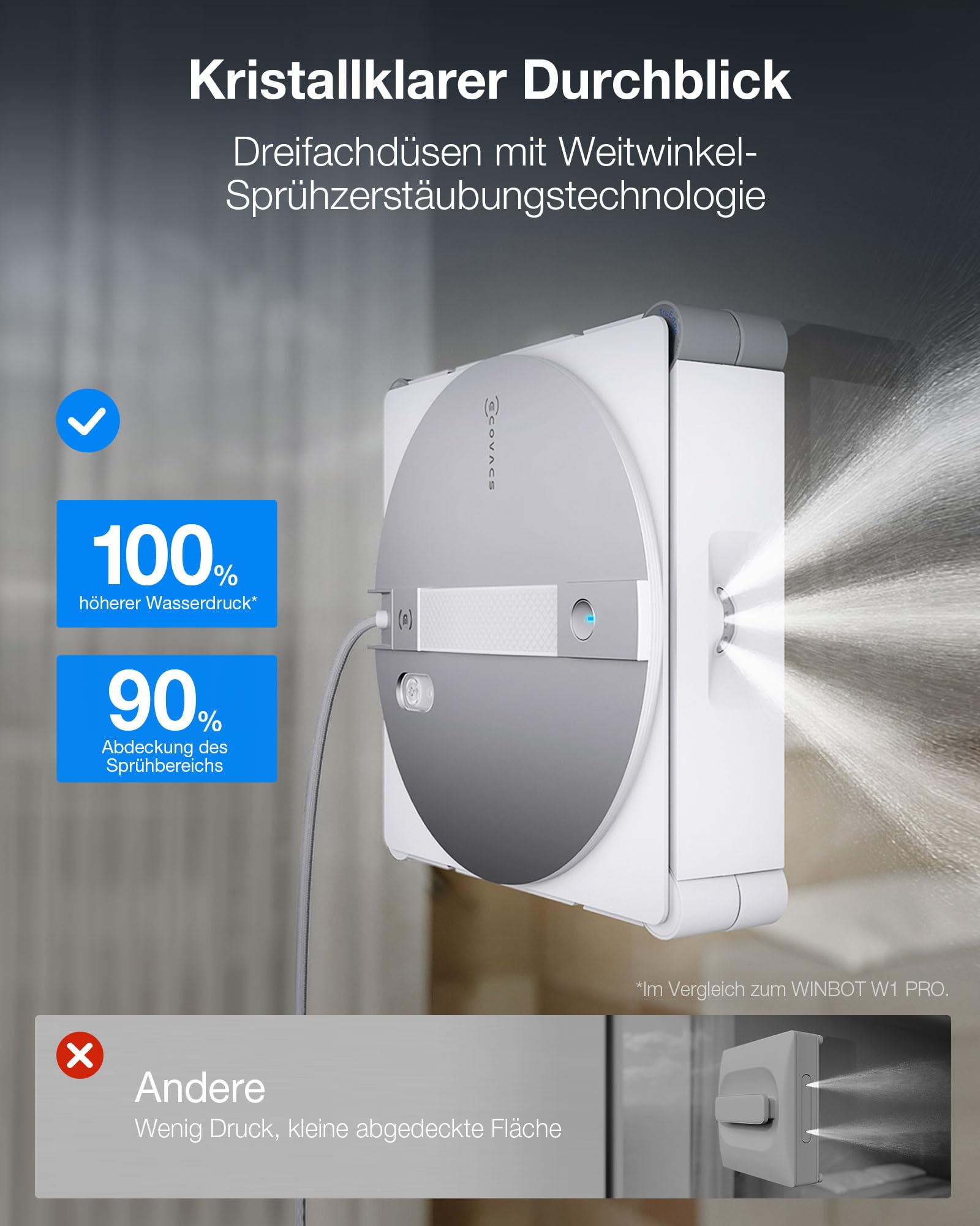 Fensterputzroboter W3 OMNI mit Multifunktionsstation, automatischer Wischpad-Reinigung und App-Steuerung